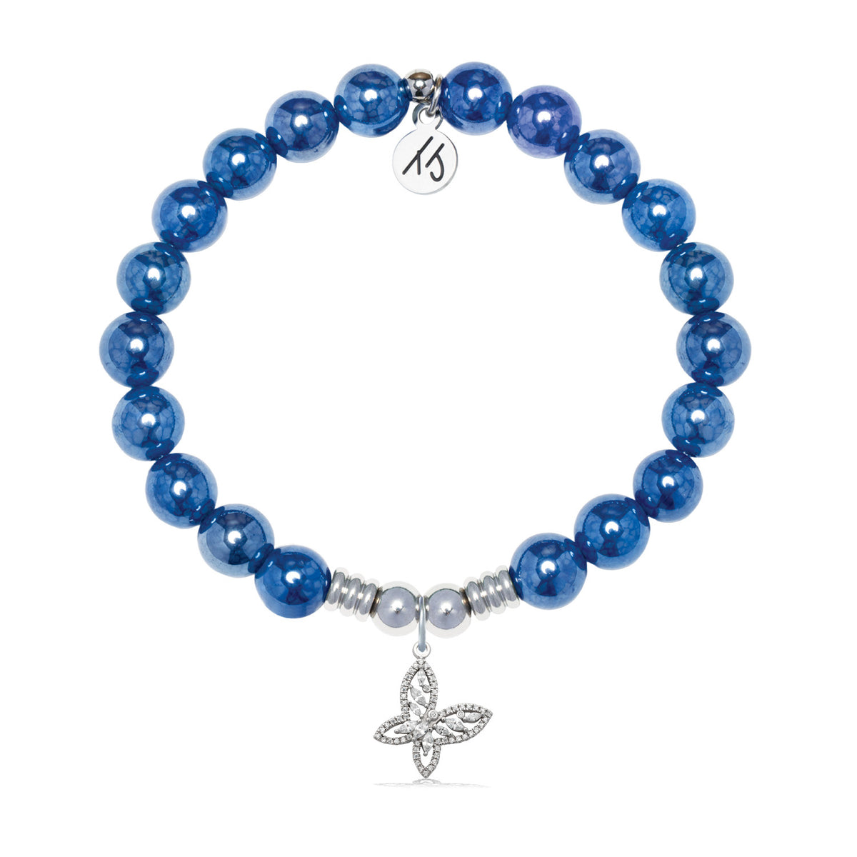 Butterfly CZ Charm with Navy Agate Gemstone Bracelet