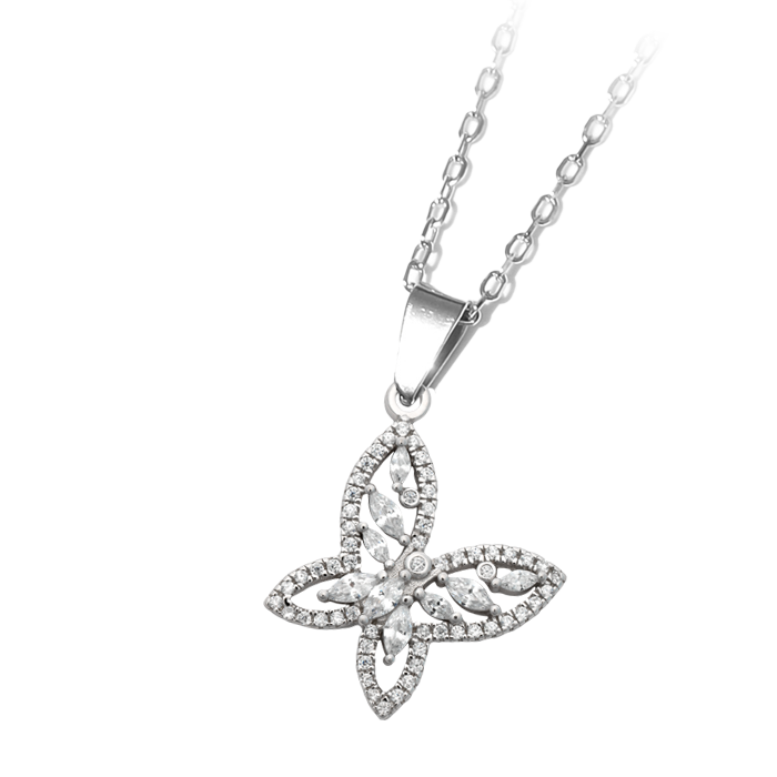 Butterfly CZ Silver Charm Necklace