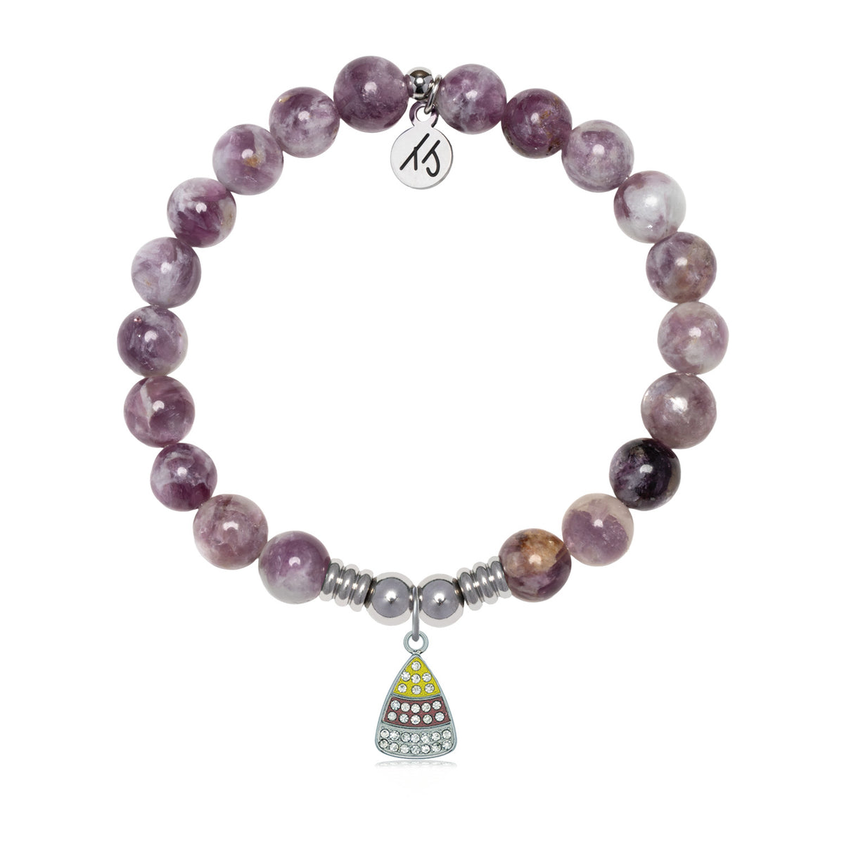 Candy Corn Charm with Lepidolite Quartz Gemstone Bracelet