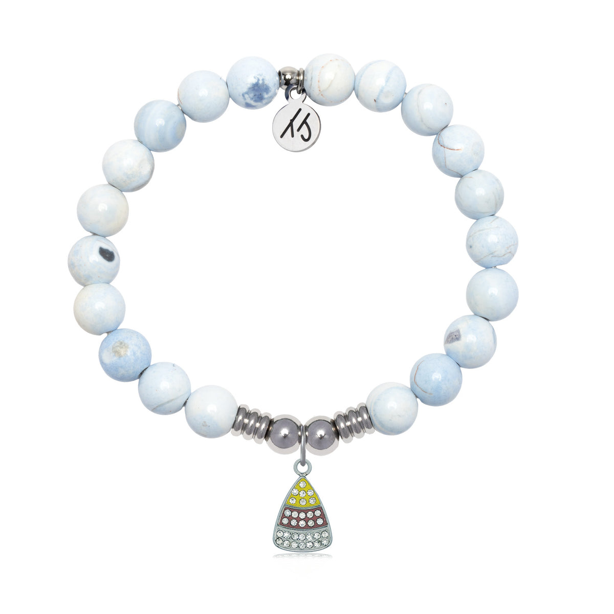 Candy Corn Charm with Light Blue White Agate Gemstone Bracelet