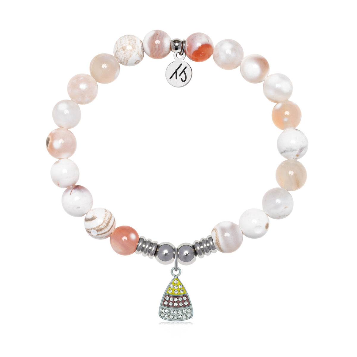 Candy Corn Charm with White Natural Agate Gemstone Bracelet