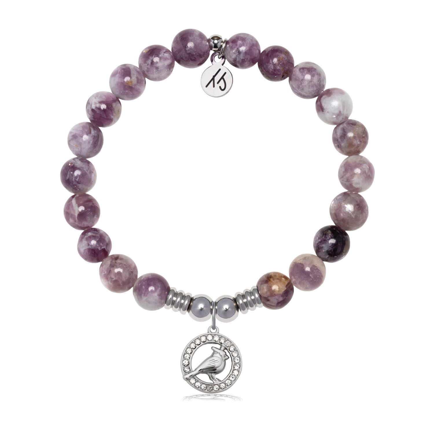 Cardinal CZ Charm with Lepidolite Quartz Gemstone Bracelet