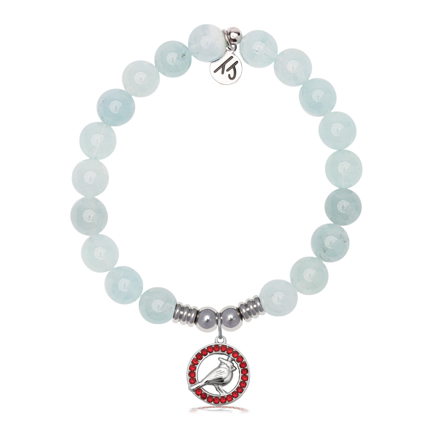 Cardinal Garnet CZ Charm with Blue Aquamarine Jade Gemstone Bracelet