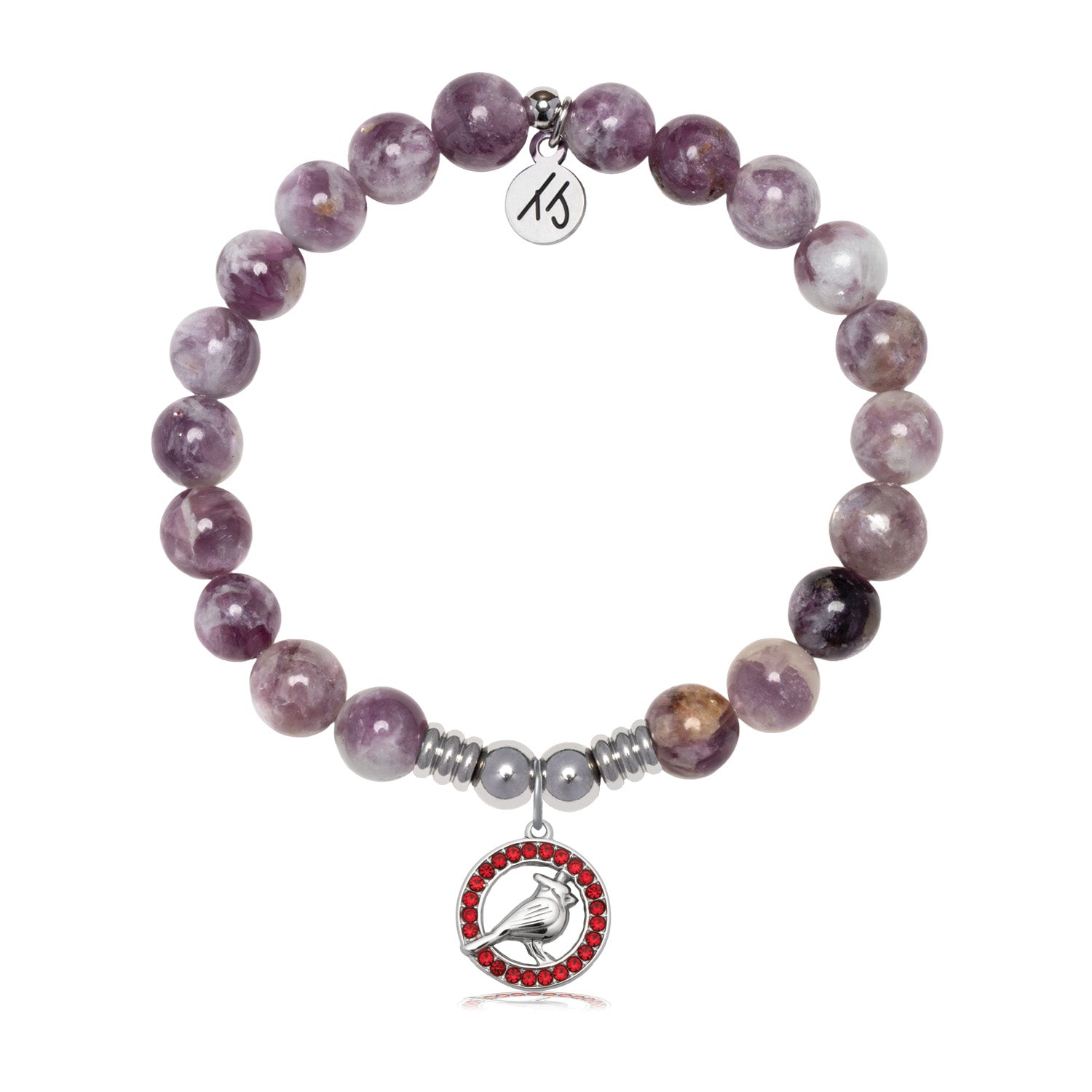 Cardinal Garnet CZ Charm with Lepidolite Quartz Gemstone Bracelet