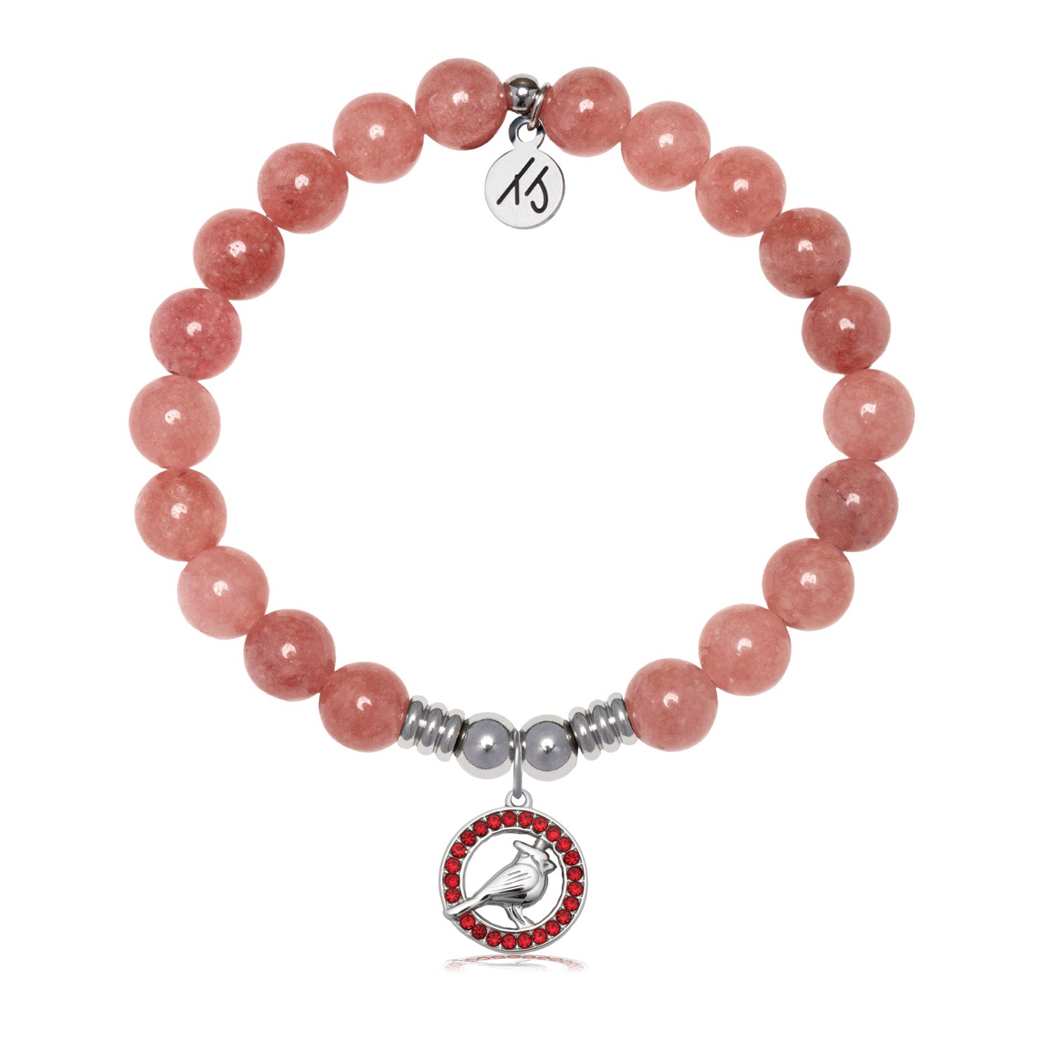 Cardinal Garnet CZ Charm with Strawberry Jade Gemstone Bracelet
