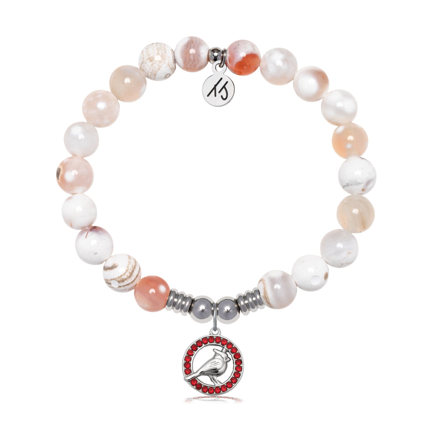 Cardinal Garnet CZ Charm with White Natural Agate Gemstone Bracelet