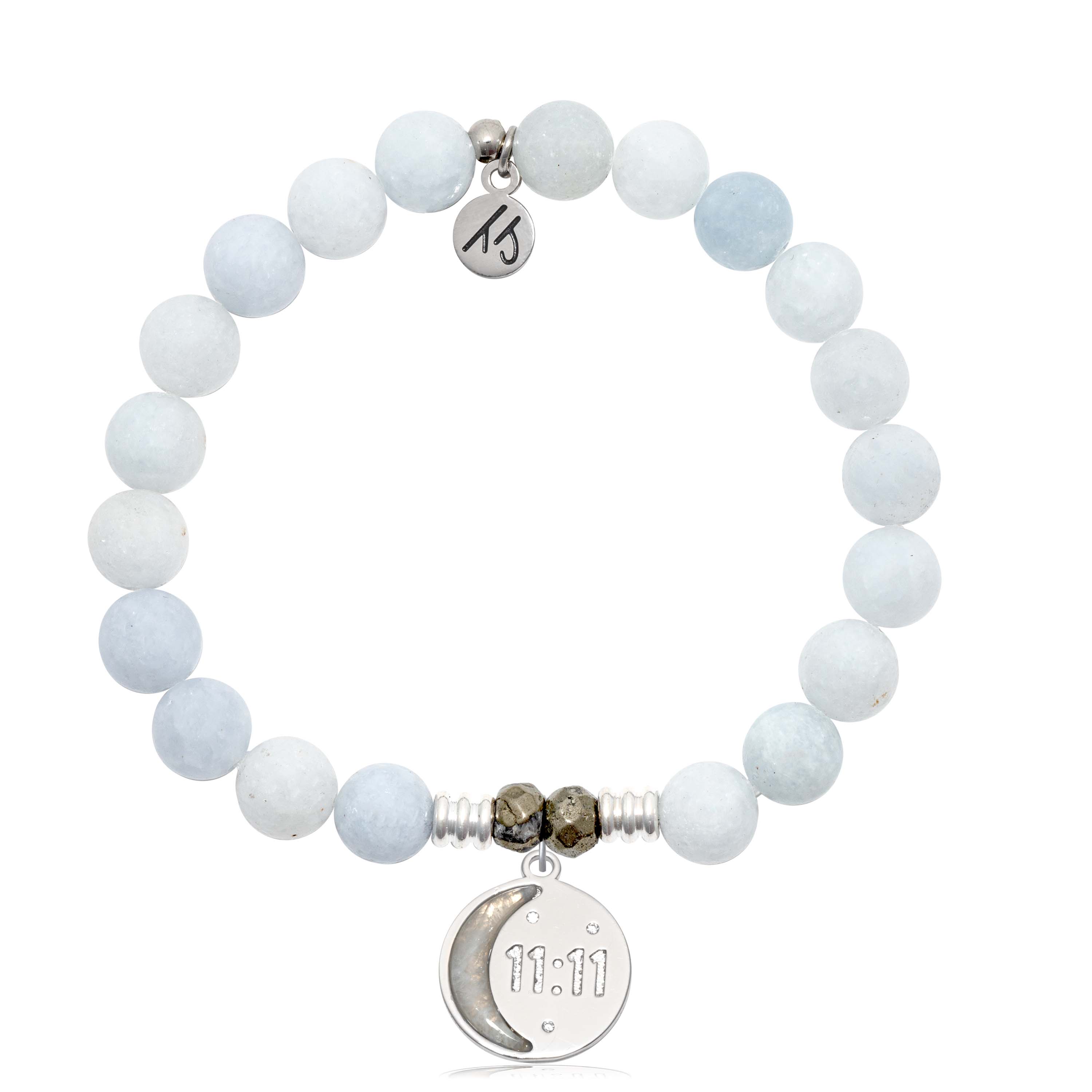 Celestine Gemstone Bracelet with 11:11 Sterling Silver Charm