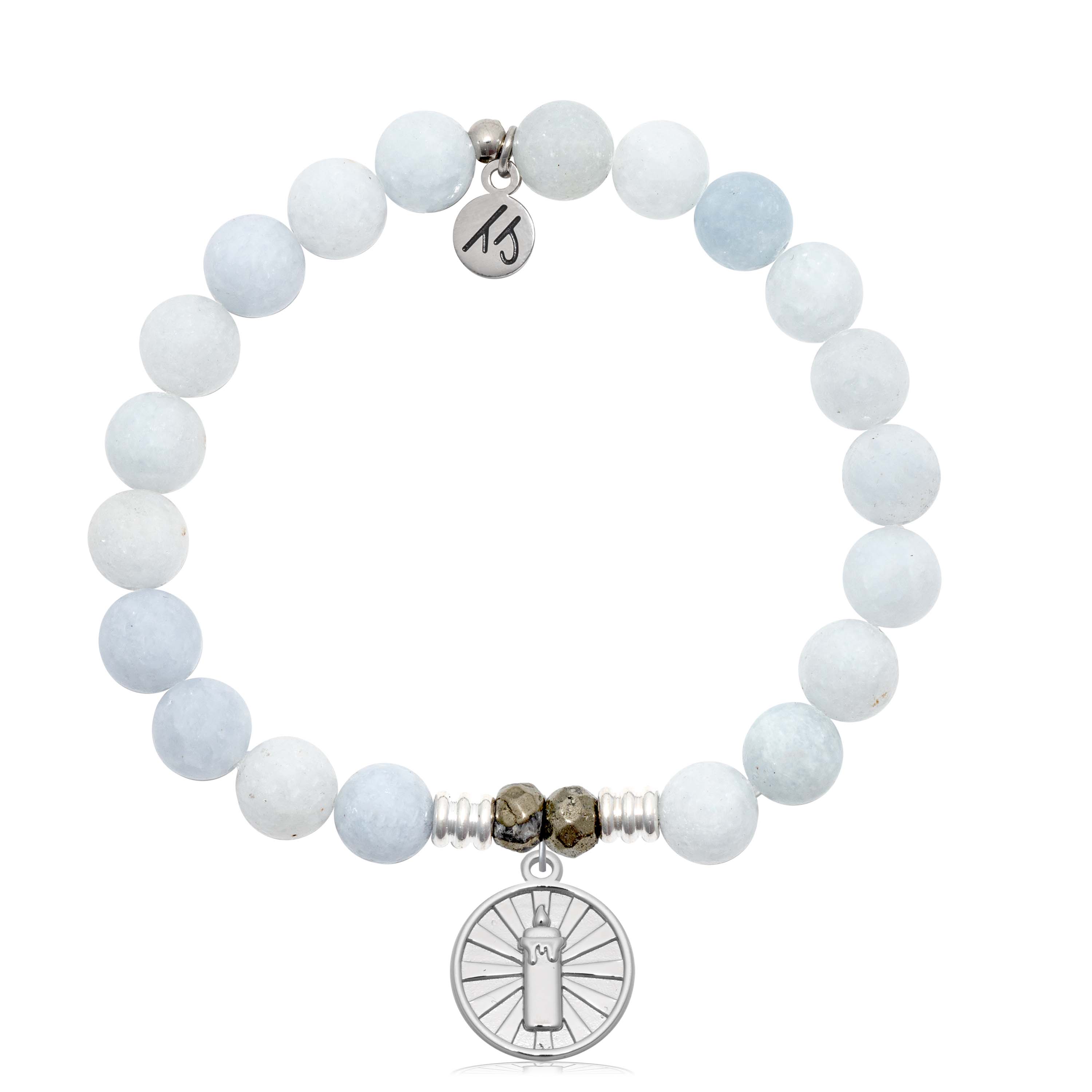 Celestine Gemstone Bracelet with Be the Light Sterling Silver Charm