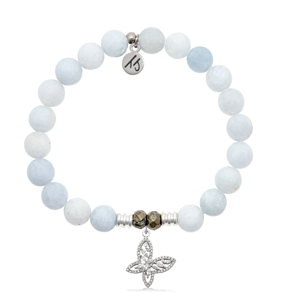 Celestine Gemstone Bracelet with Butterfly CZ Sterling Silver Charm
