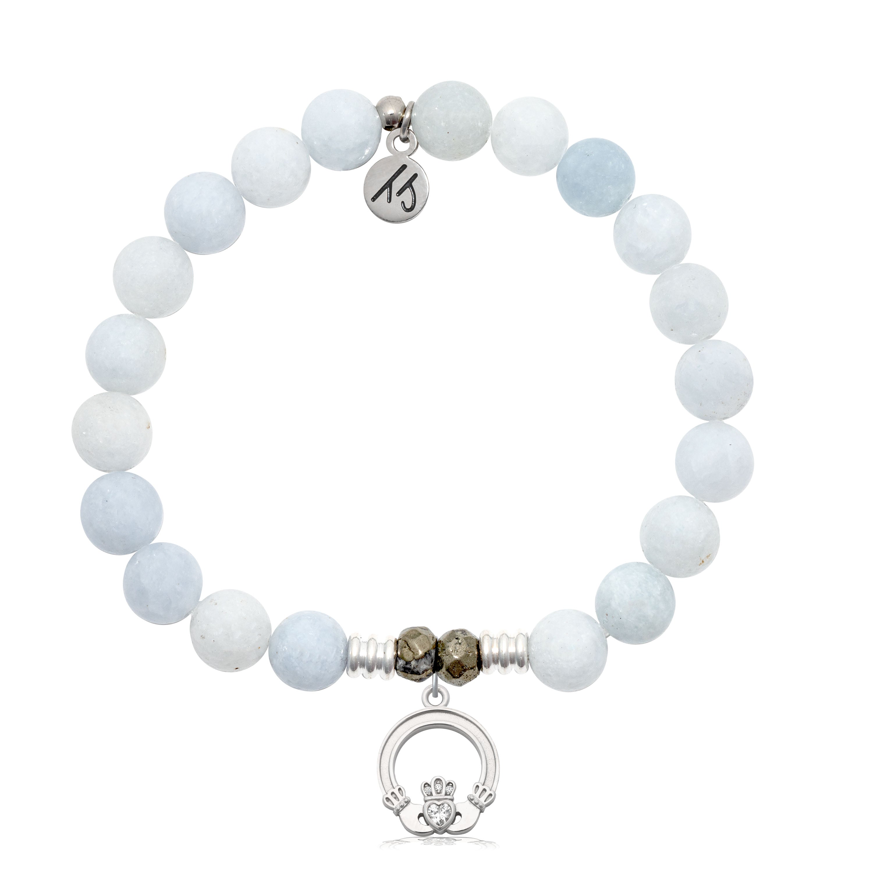 Celestine Gemstone Bracelet with Claddagh Sterling Silver Charm