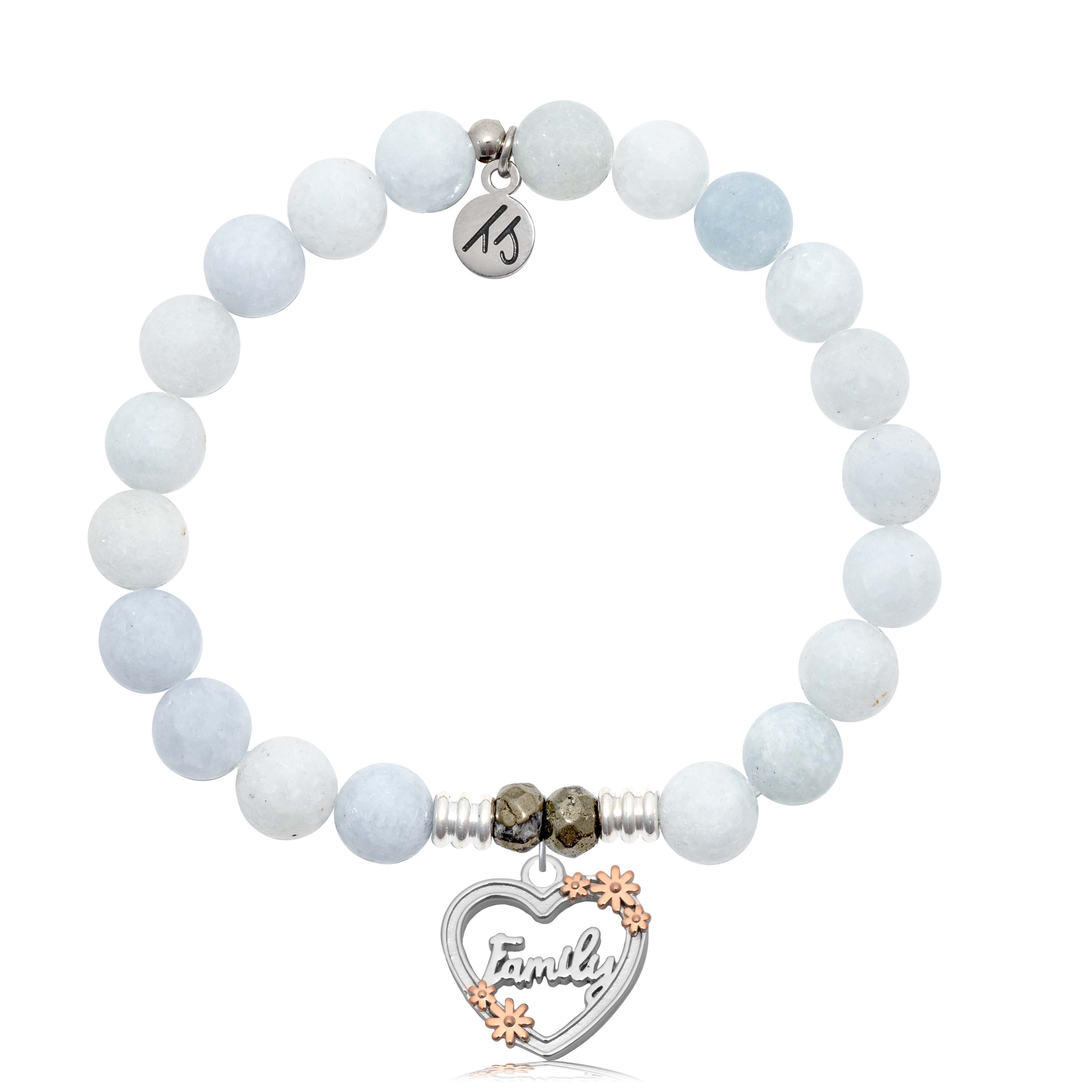 Celestine Gemstone Bracelet with Heart Family Sterling Silver Charm
