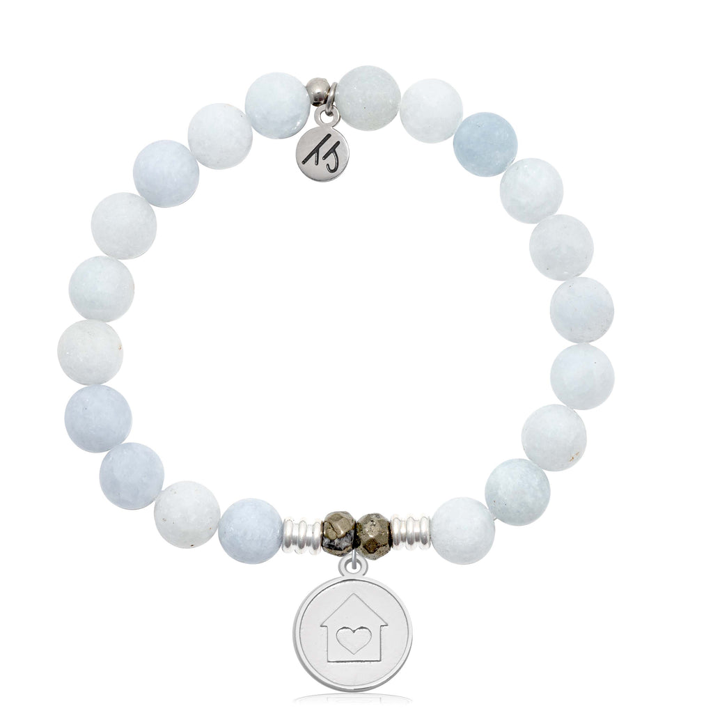 Celestine Gemstone Bracelet with Home is Where the Heart Is Sterling Silver Charm
