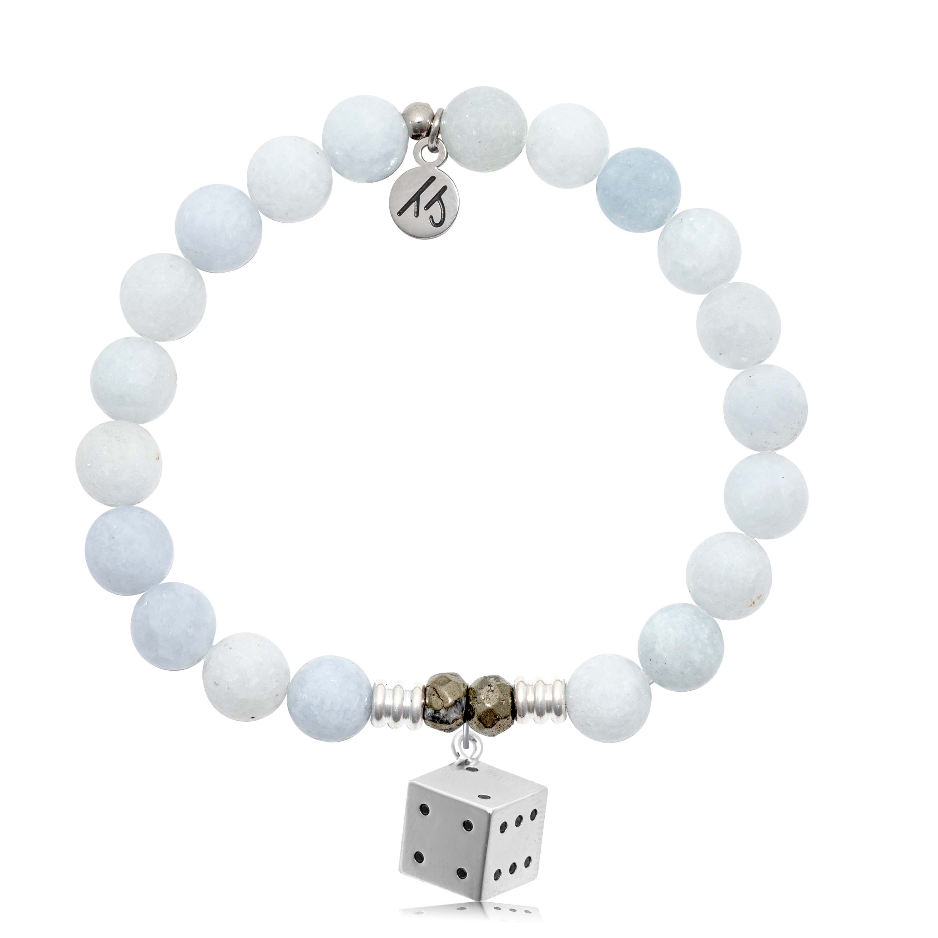 Celestine Gemstone Bracelet with Lucky Dice Sterling Silver Charm