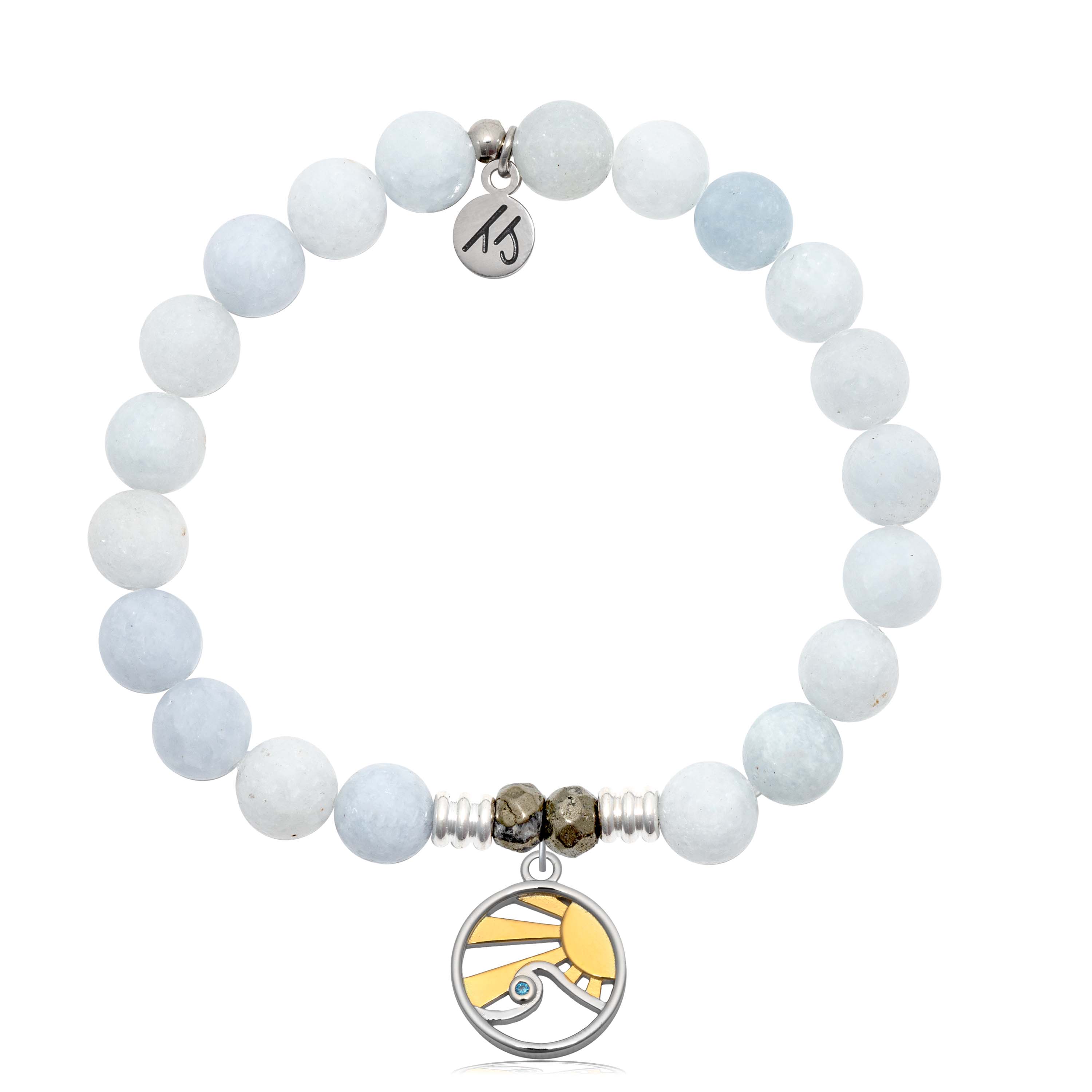 Celestine Gemstone Bracelet with Rising Sun Sterling Silver Charm