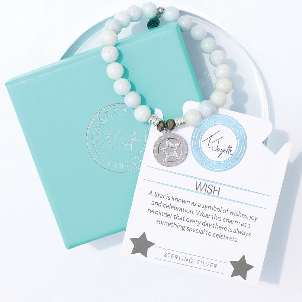 Celestine Gemstone Bracelet with Wish Star CZ Sterling Silver Charm