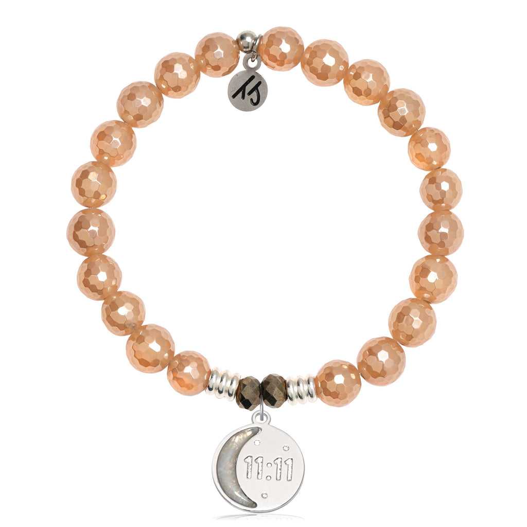 Champagne Agate Gemstone Bracelet with 11:11 Sterling Silver Charm