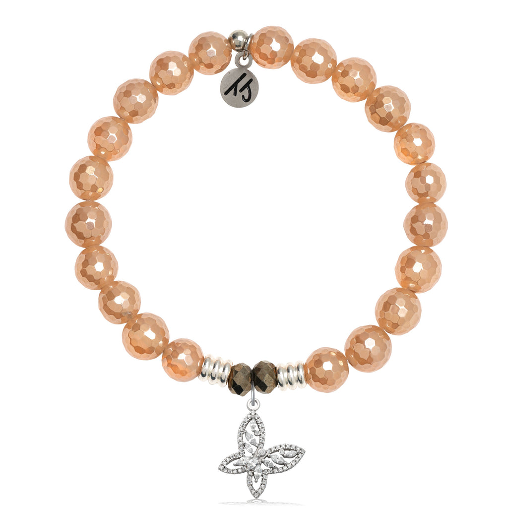 Champagne Agate Gemstone Bracelet with Butterfly CZ Sterling Silver Charm