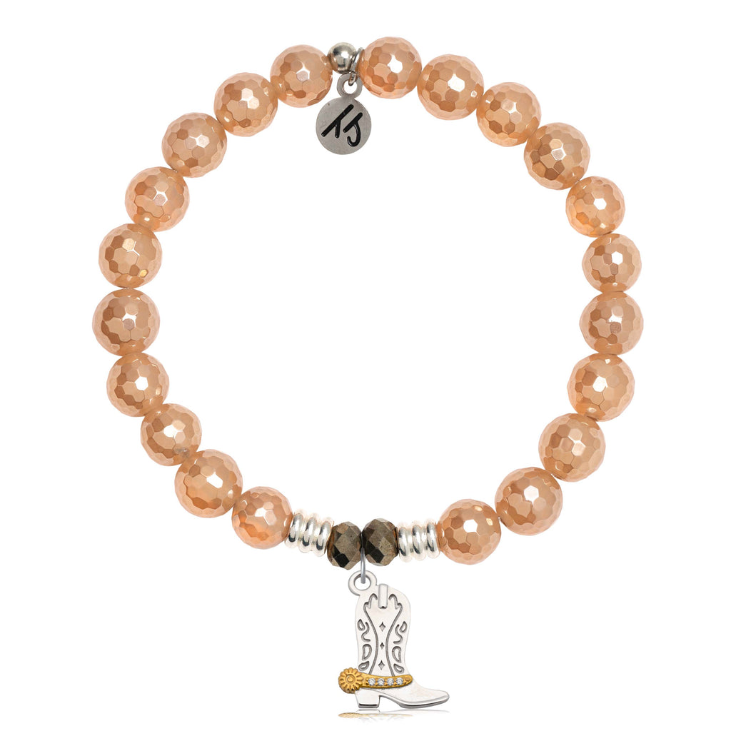 Champagne Agate Gemstone Bracelet with Cowboy Sterling Silver Charm