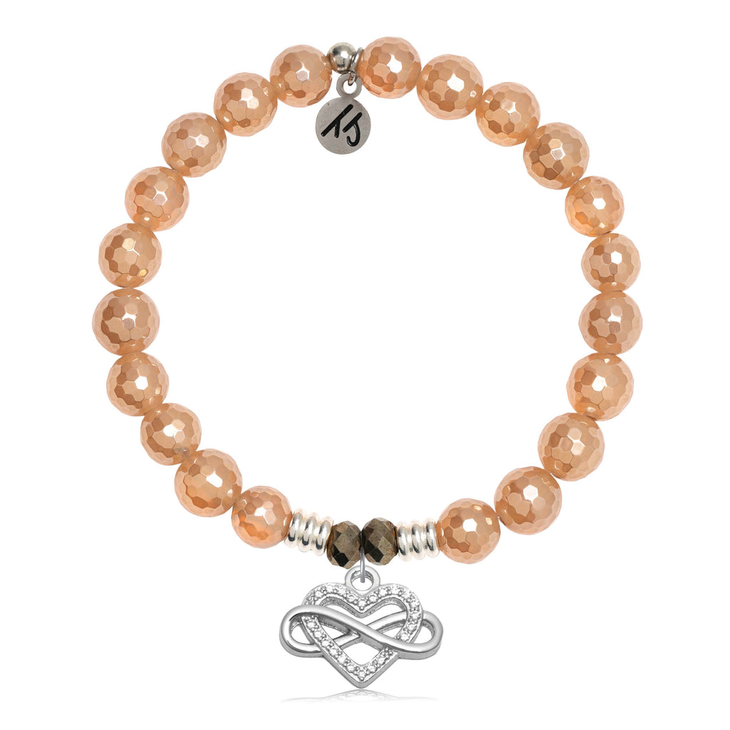 Champagne Agate Gemstone Bracelet with Endless Love Sterling Silver Charm