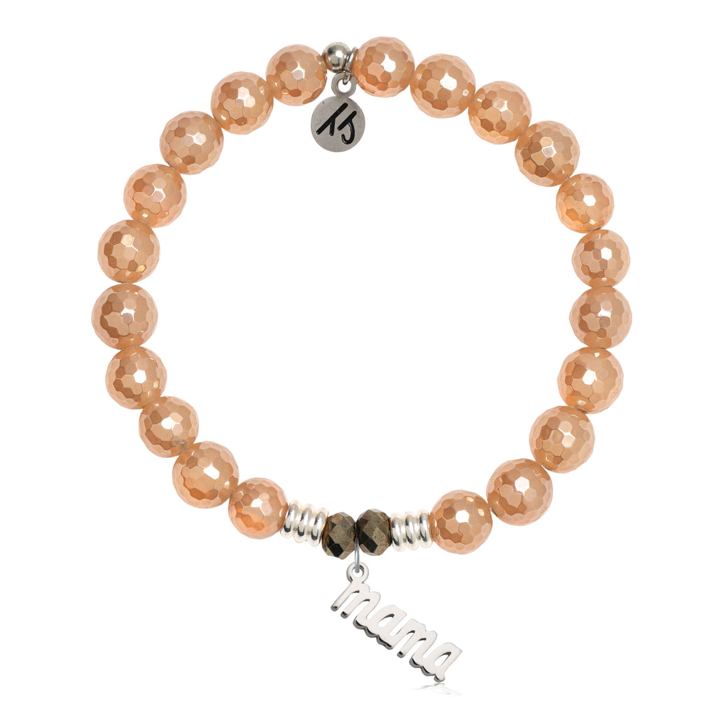 Champagne Agate Gemstone Bracelet with Mama Sterling Silver Charm