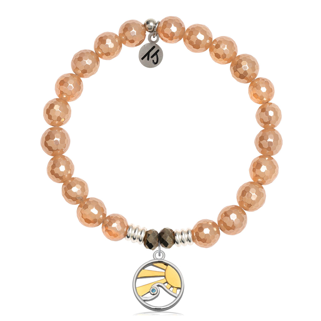 Champagne Agate Gemstone Bracelet with Rising Sun Sterling Silver Charm
