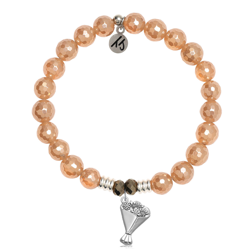 Champagne Agate Gemstone Bracelet with Thinking of You Sterling Silver Charm