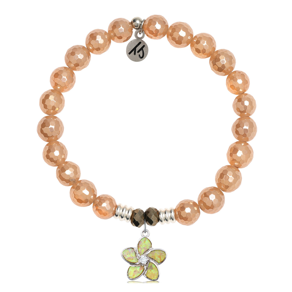 Champagne Agate Stone Bracelet with Flower of Positivity Sterling Silver Charm