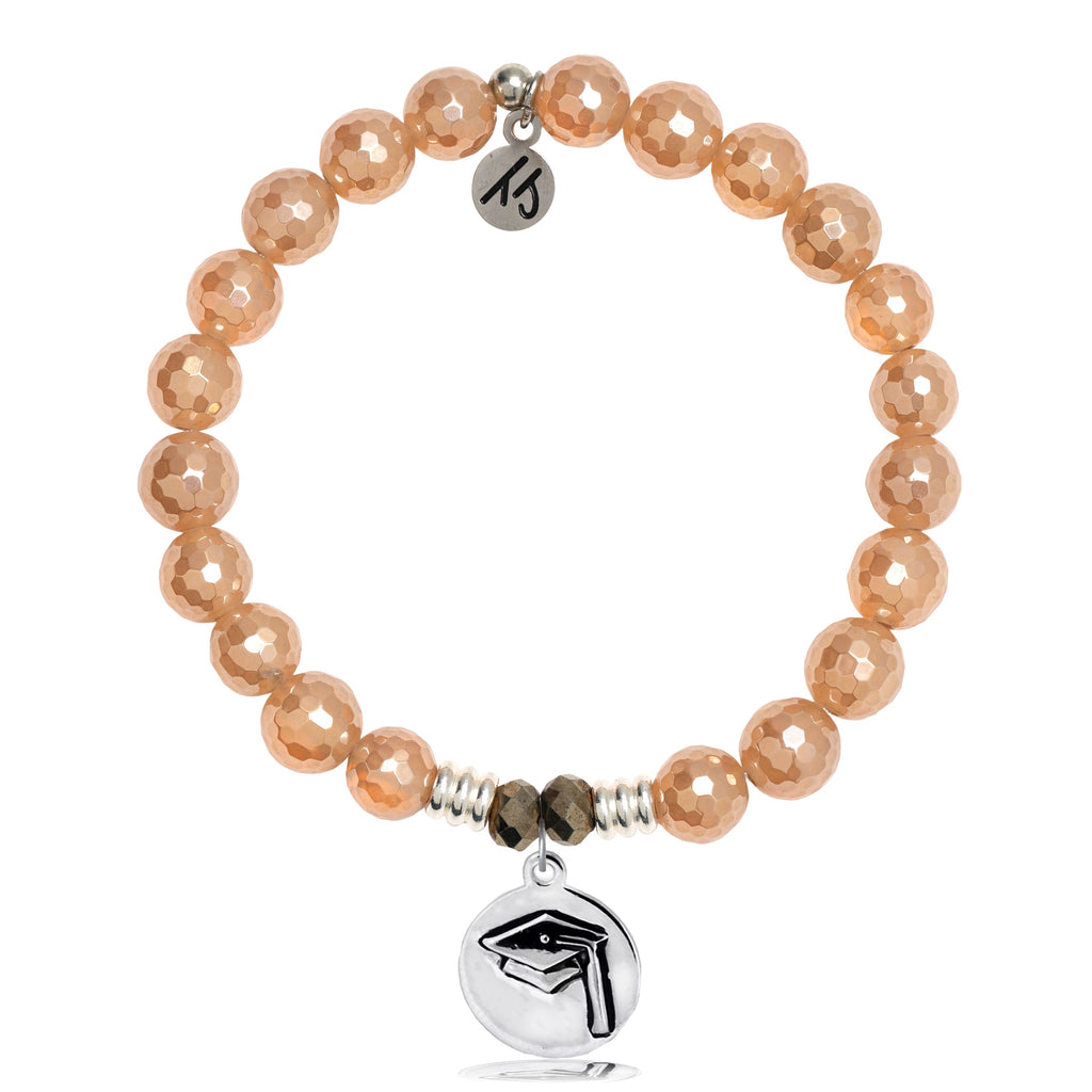 Champagne Agate Stone Bracelet with Grad Cap Sterling Silver Charm