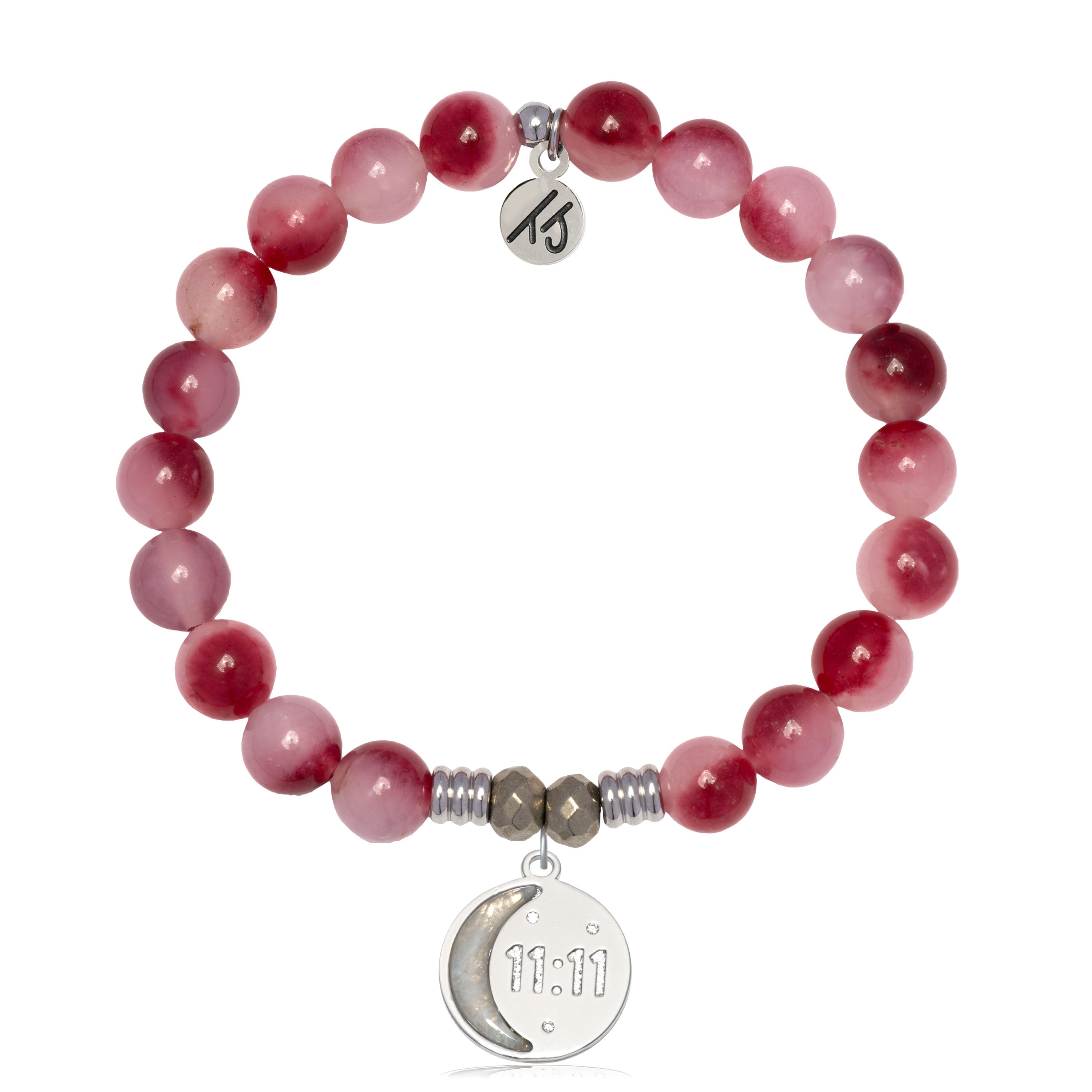 Cherry Jade Gemstone Bracelet with 11:11 Sterling Silver Charm