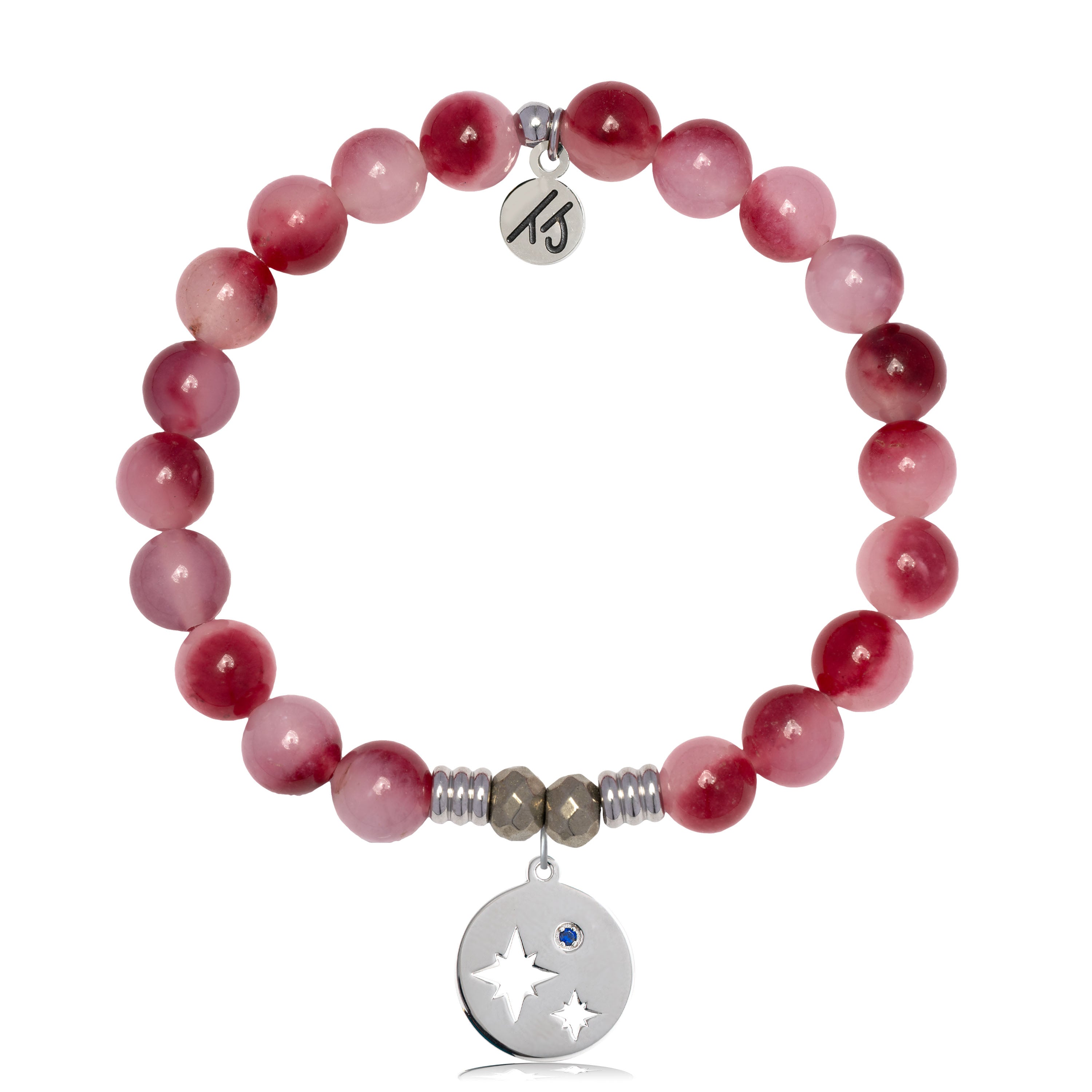 Cherry Jade Gemstone Bracelet with Mother Son Sterling Silver Charm