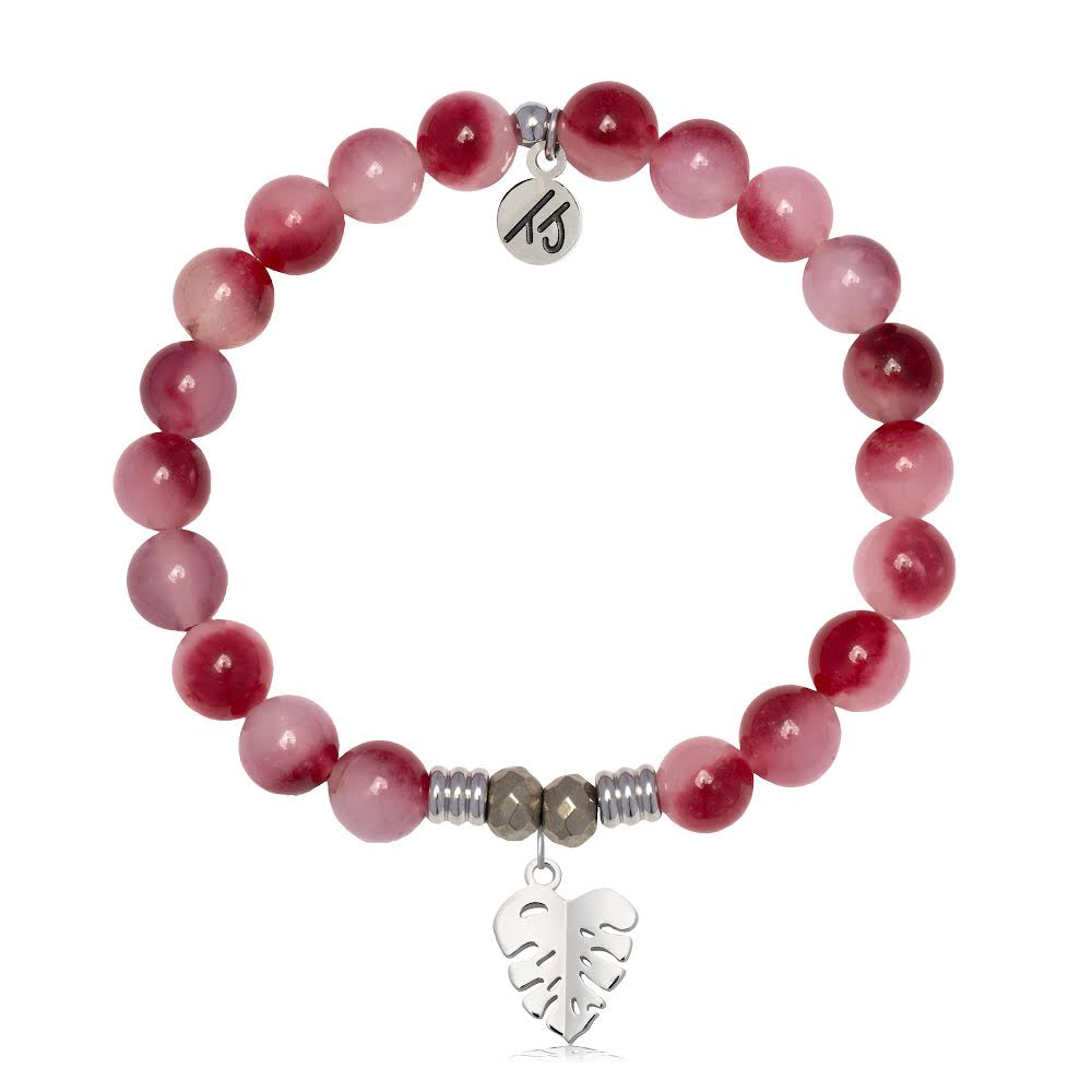 Cherry Jade Gemstone Bracelet with Paradise Sterling Silver Charm