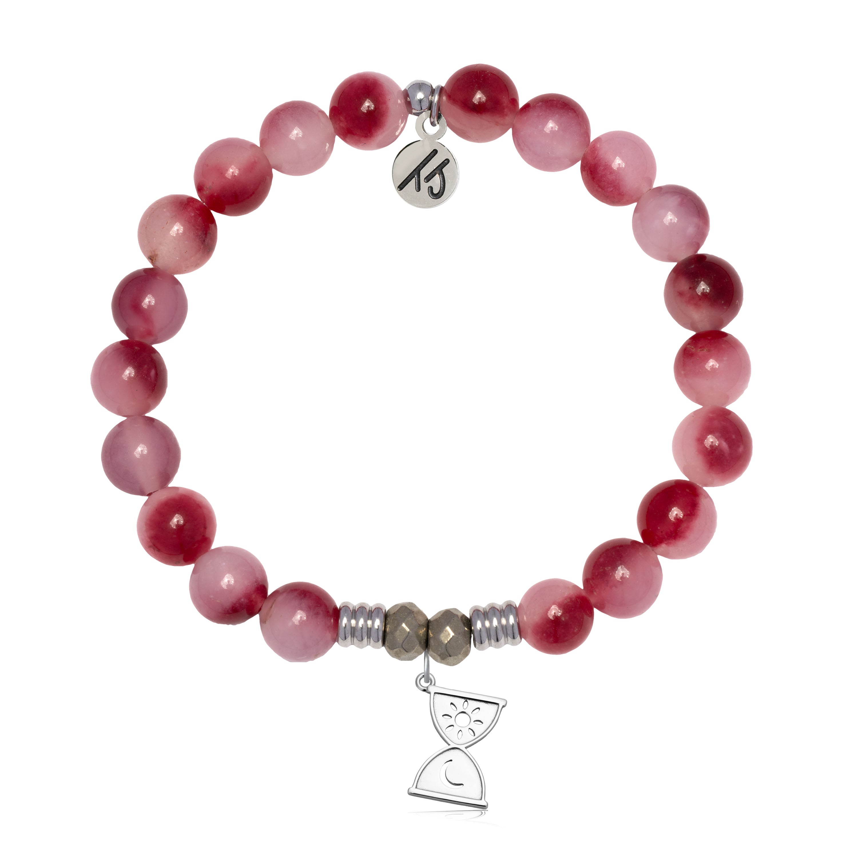 Cherry Jade Gemstone Bracelet with Trust in Time Sterling Silver Charm