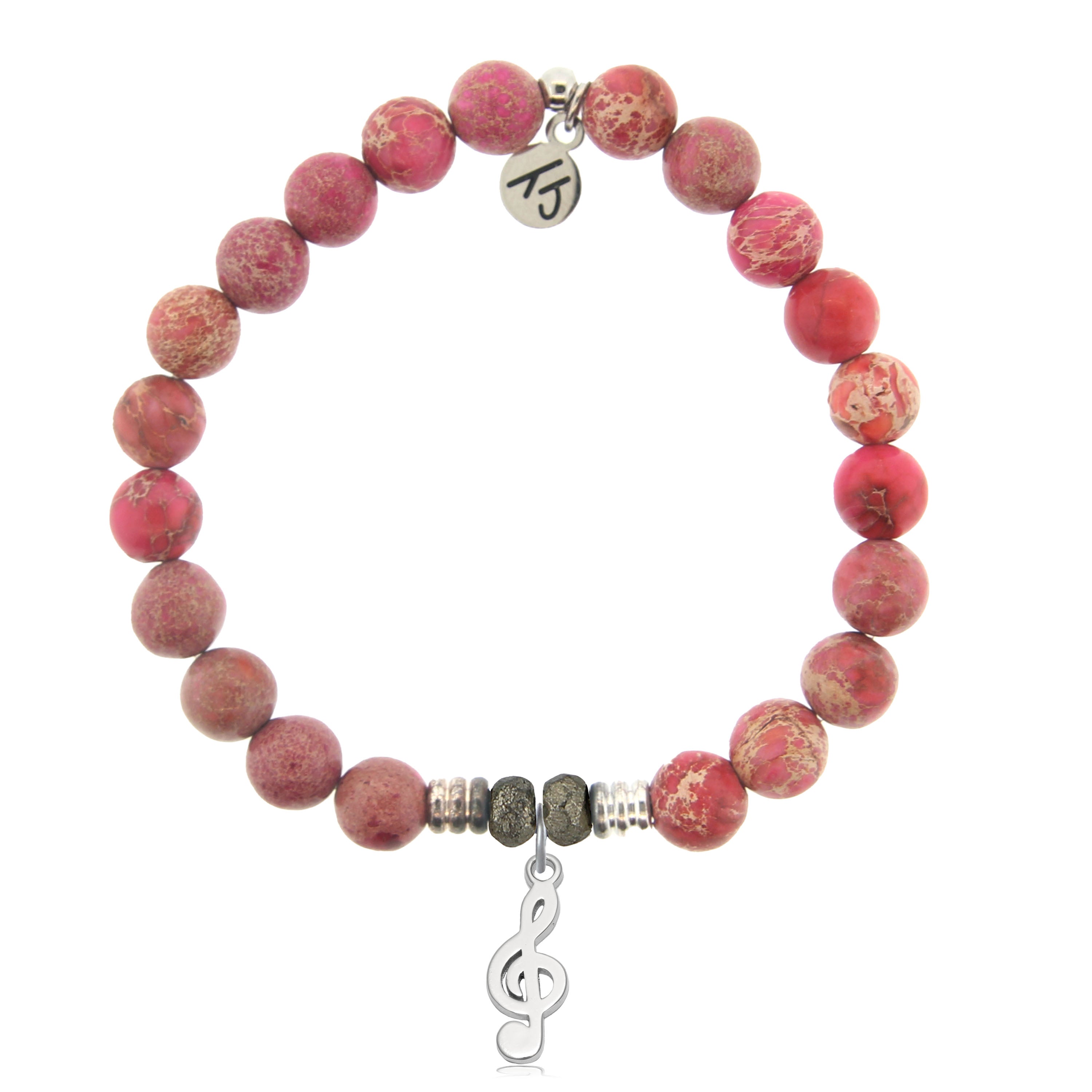 Cranberry Jasper Gemstone Bracelet with Music Note Sterling Silver Charm