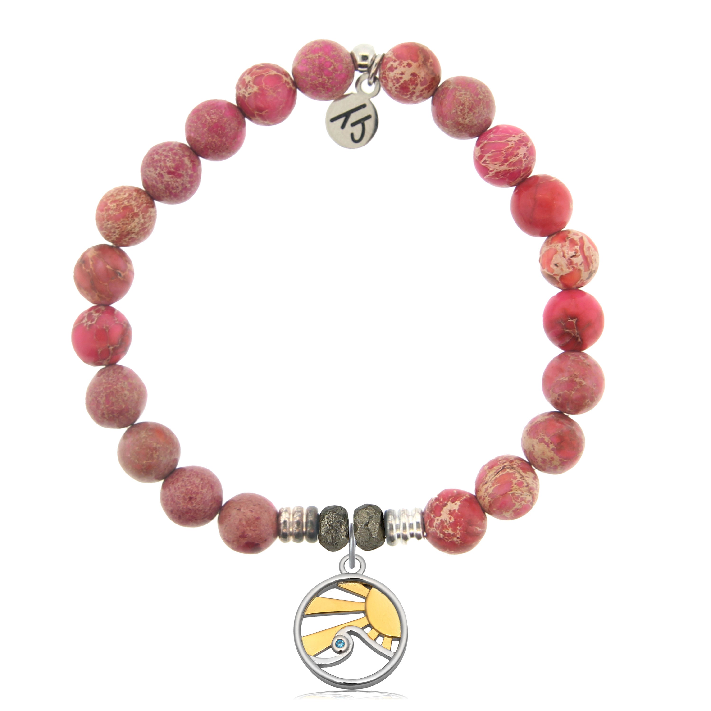 Cranberry Jasper Gemstone Bracelet with Rising Sun Sterling Silver Charm
