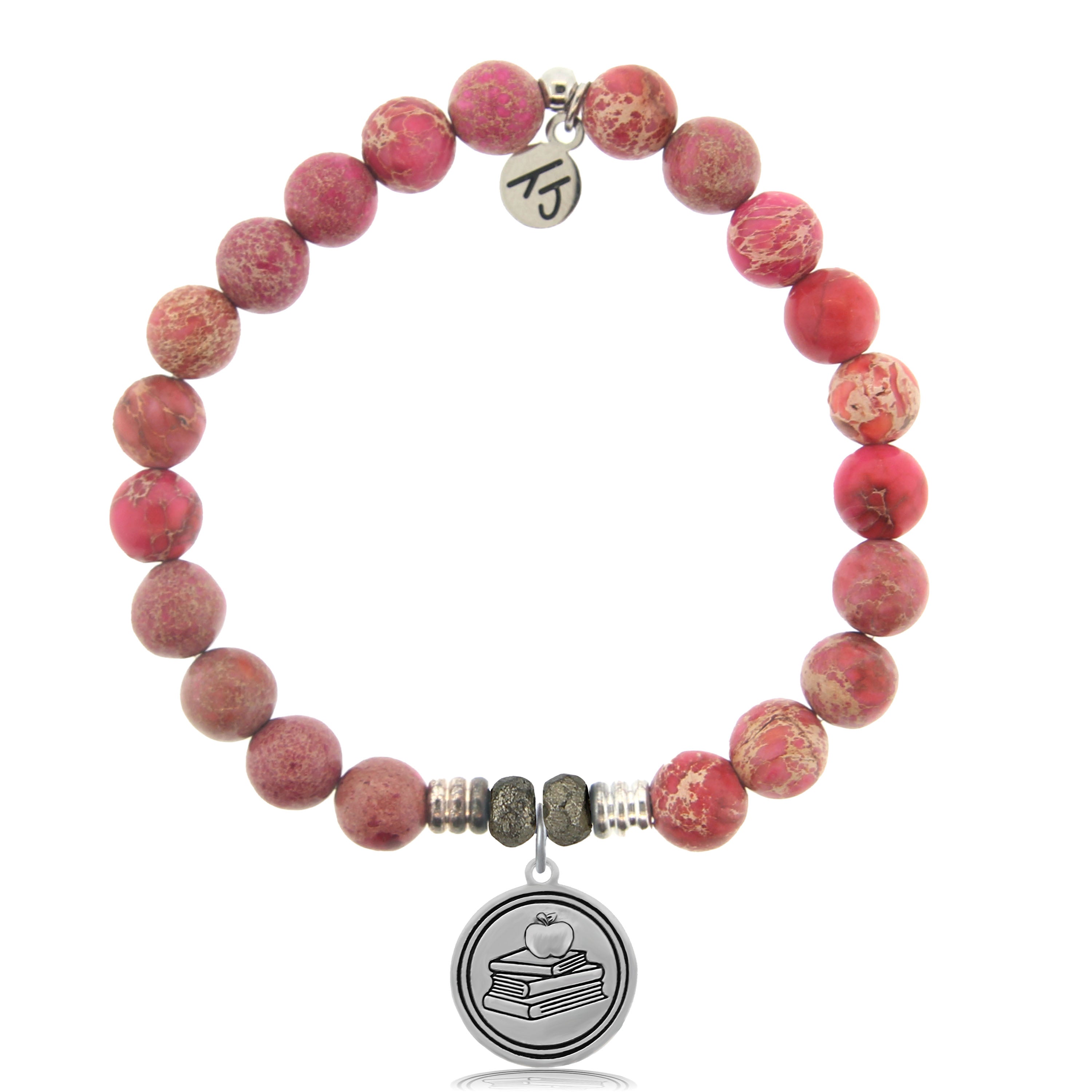 Cranberry Jasper Gemstone Bracelet with Teacher Sterling Silver Charm