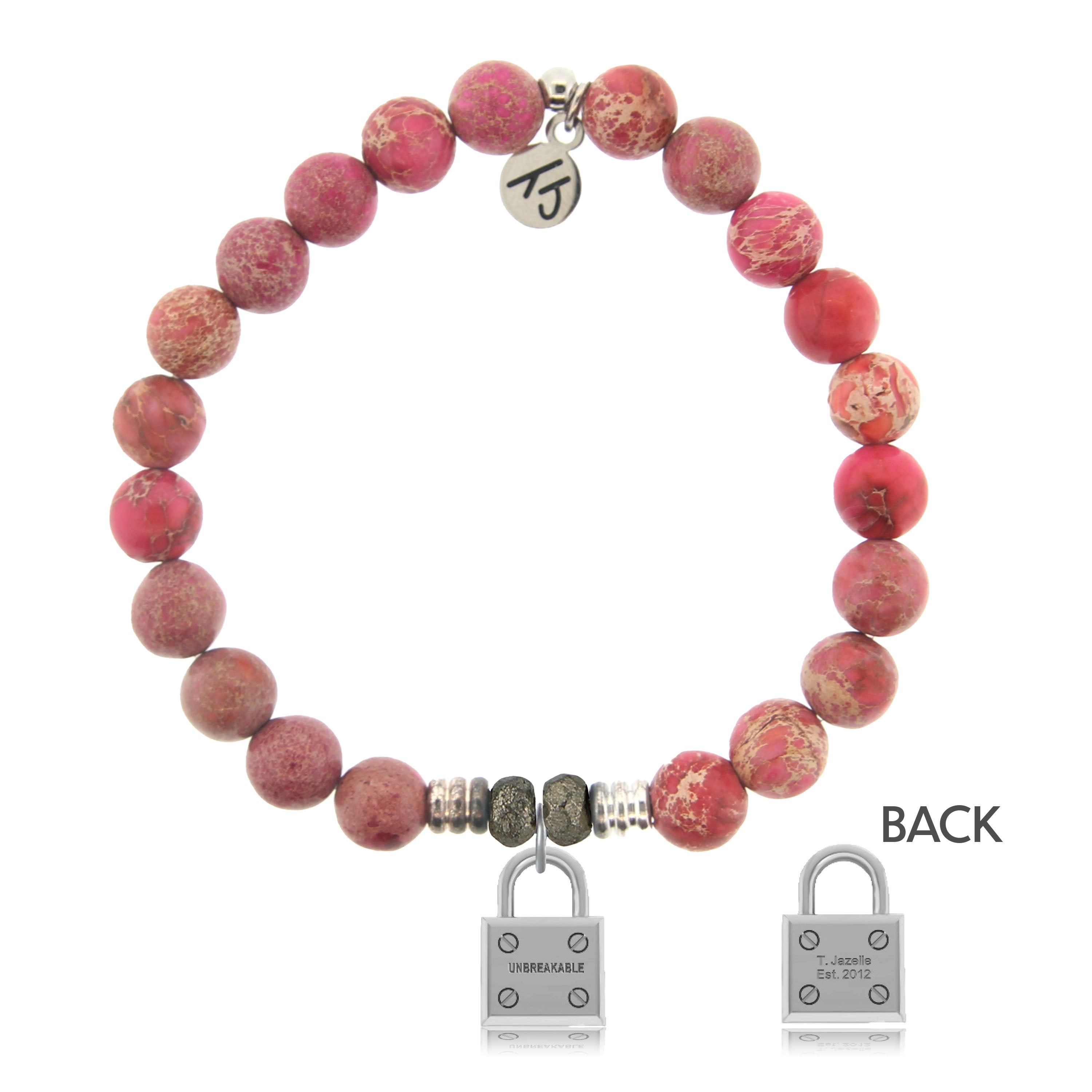 Cranberry Jasper Gemstone Bracelet with Unbreakable Sterling Silver Charm