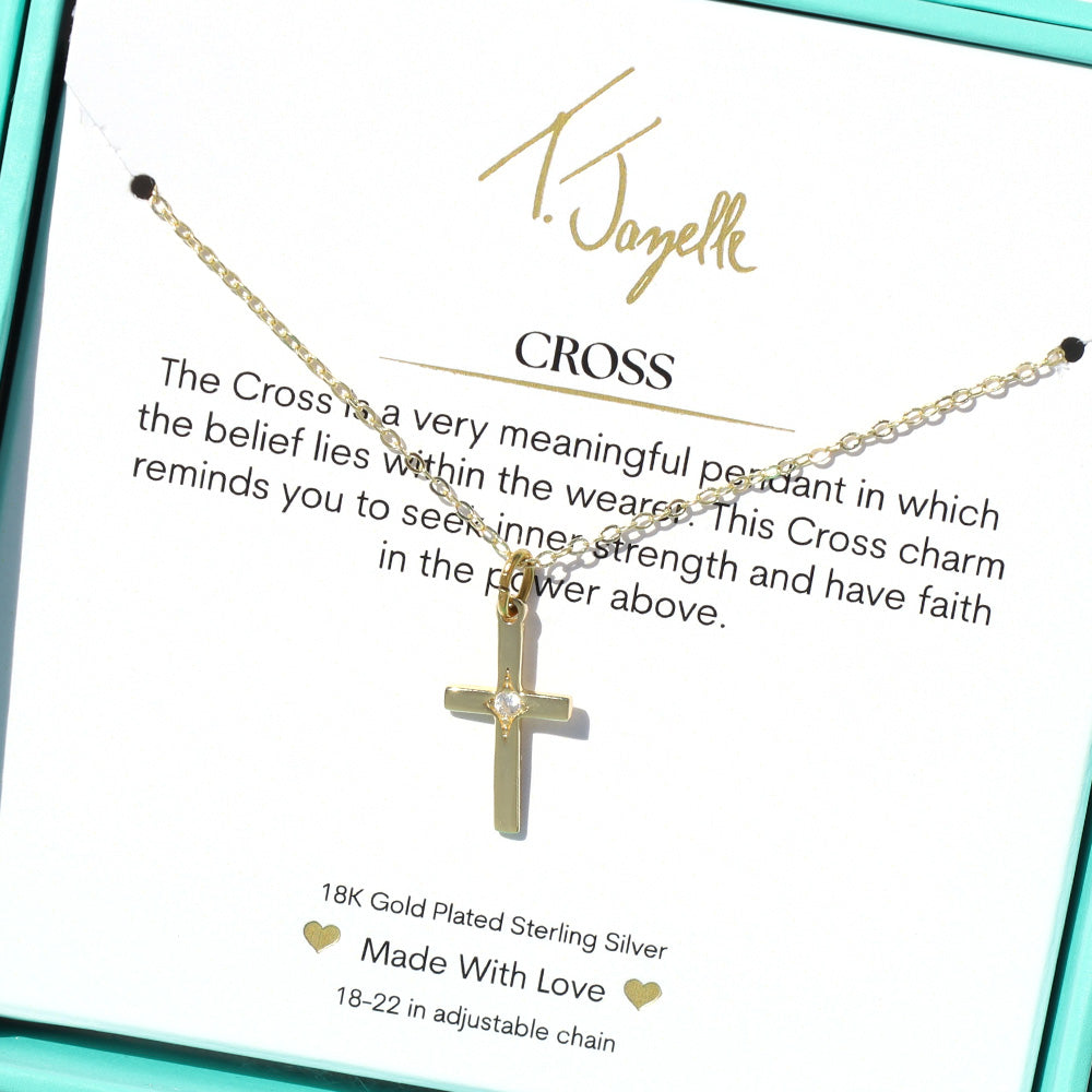 Cross CZ Gold Charm Necklace