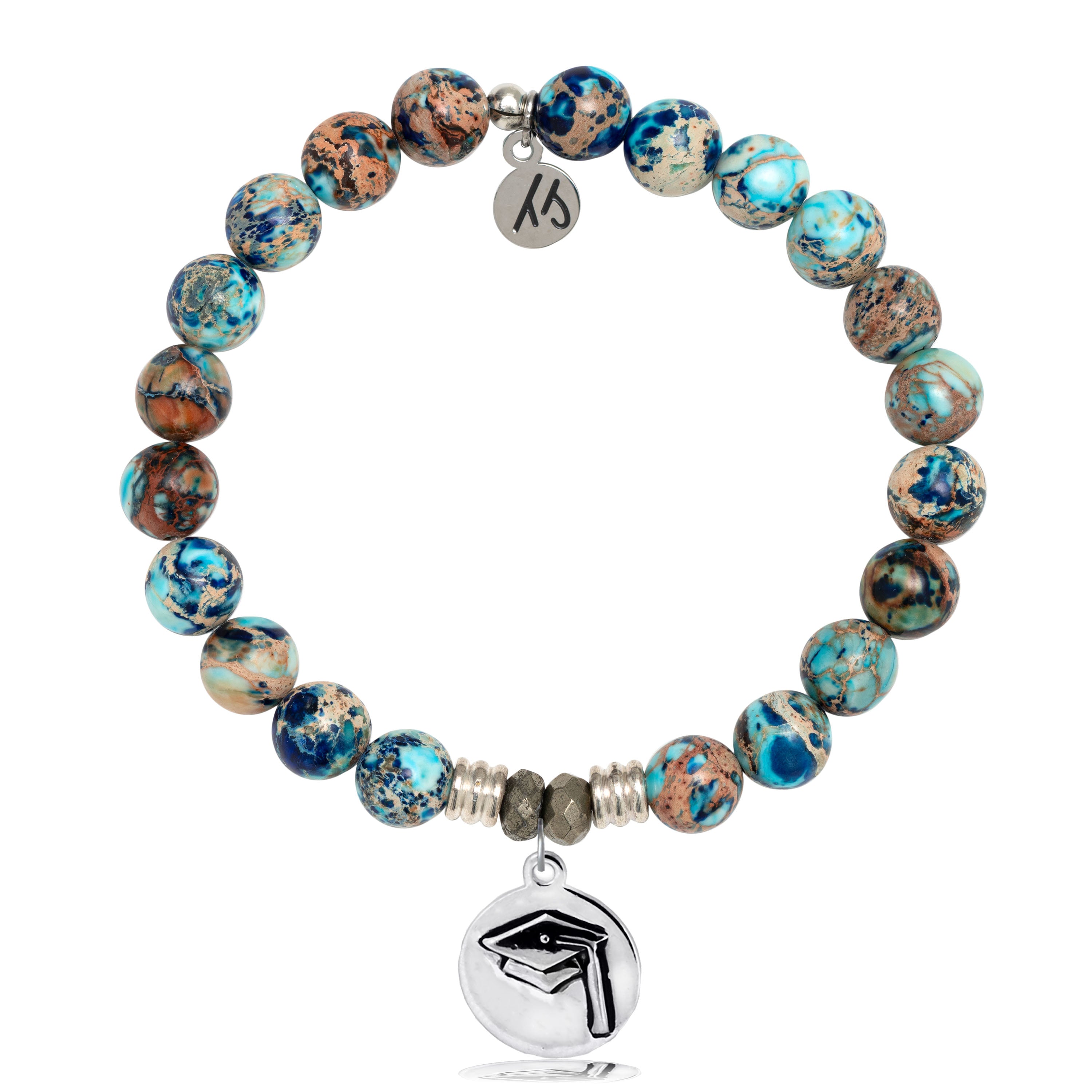 Earth Jasper Bracelet with Grad Cap Sterling Silver Charm