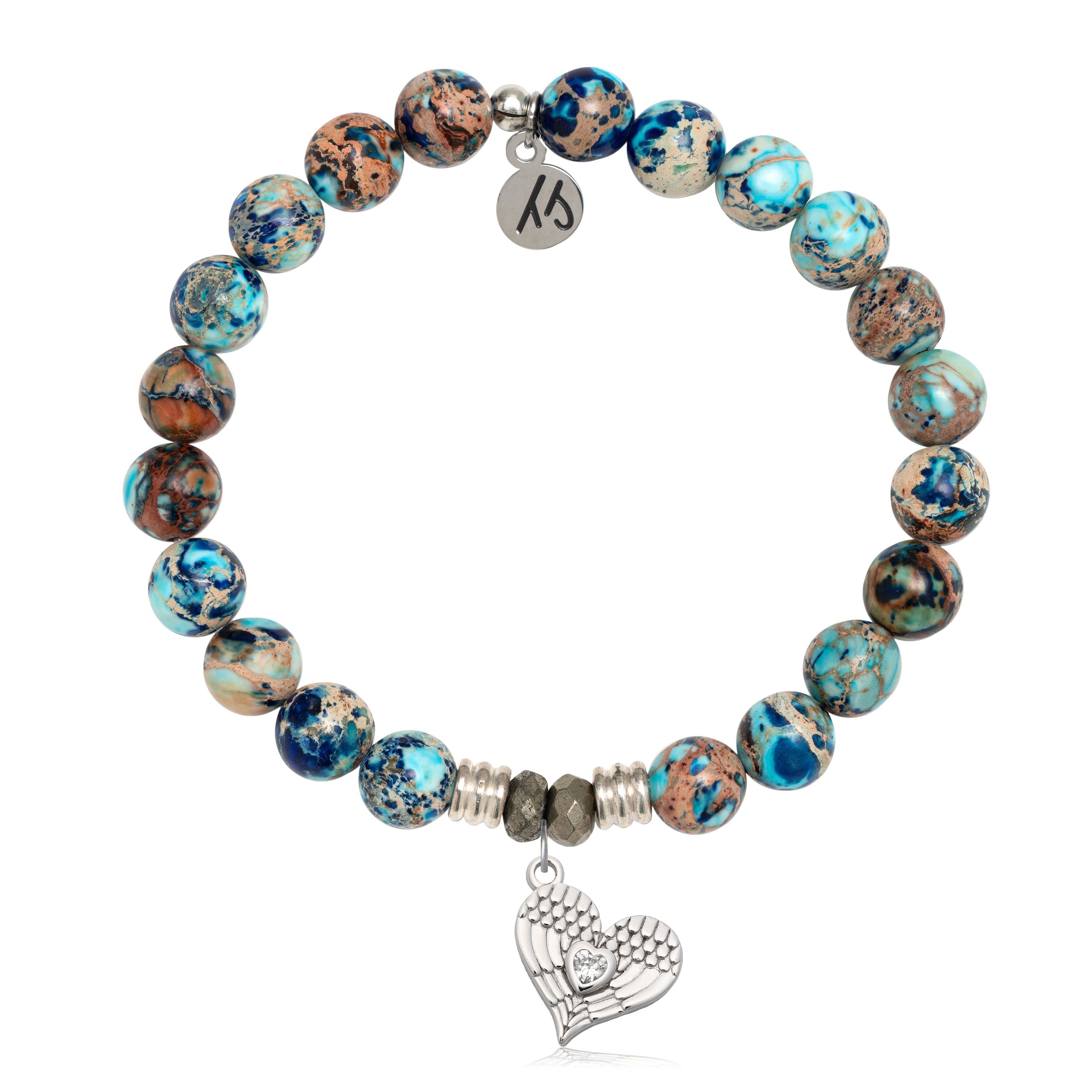 Earth Jasper Gemstone Bracelet with Angel Love Sterling Silver Charm