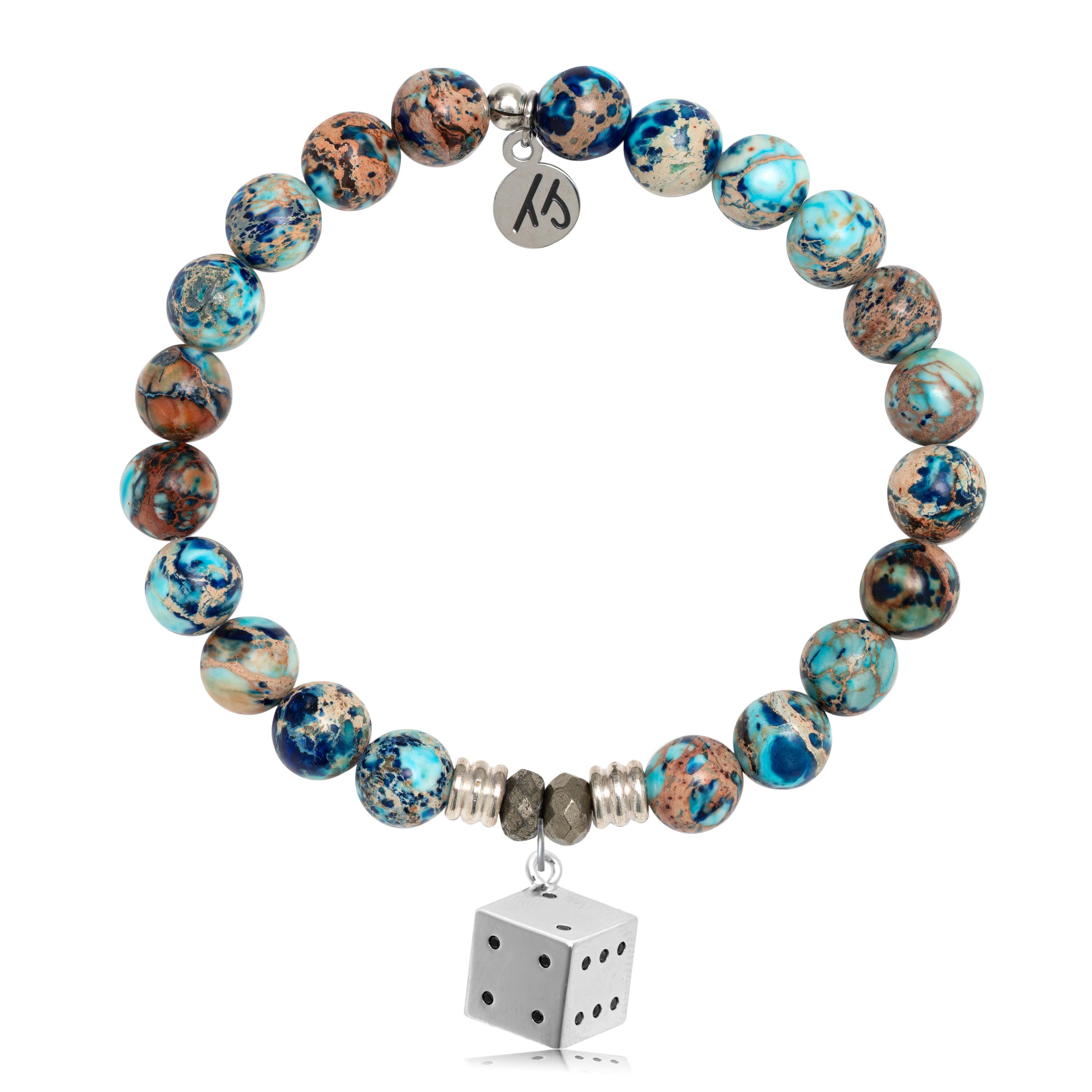 Earth Jasper Gemstone Bracelet with Lucky Dice Sterling Silver Charm