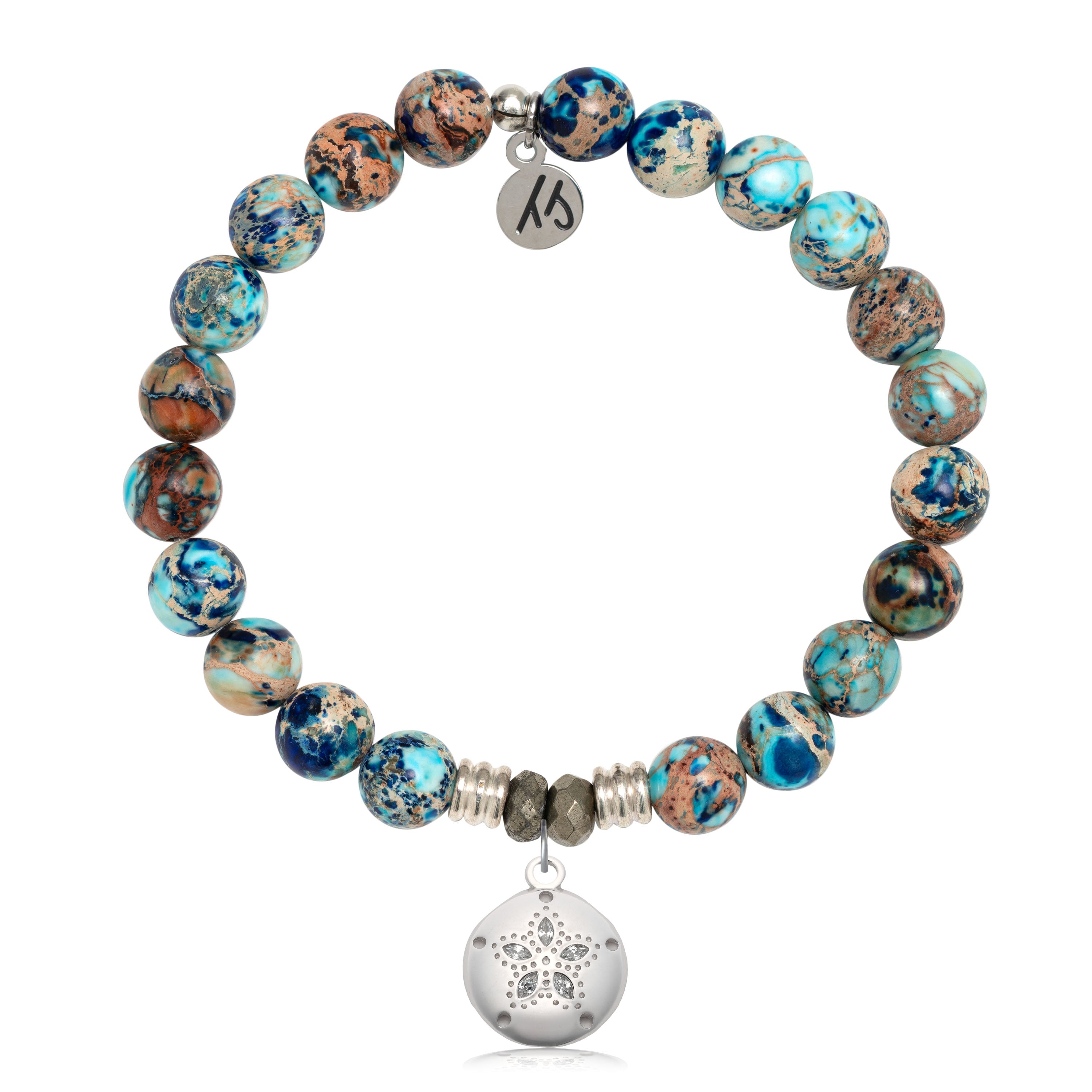 Earth Jasper Gemstone Bracelet with Sand Dollar CZ Sterling Silver Charm