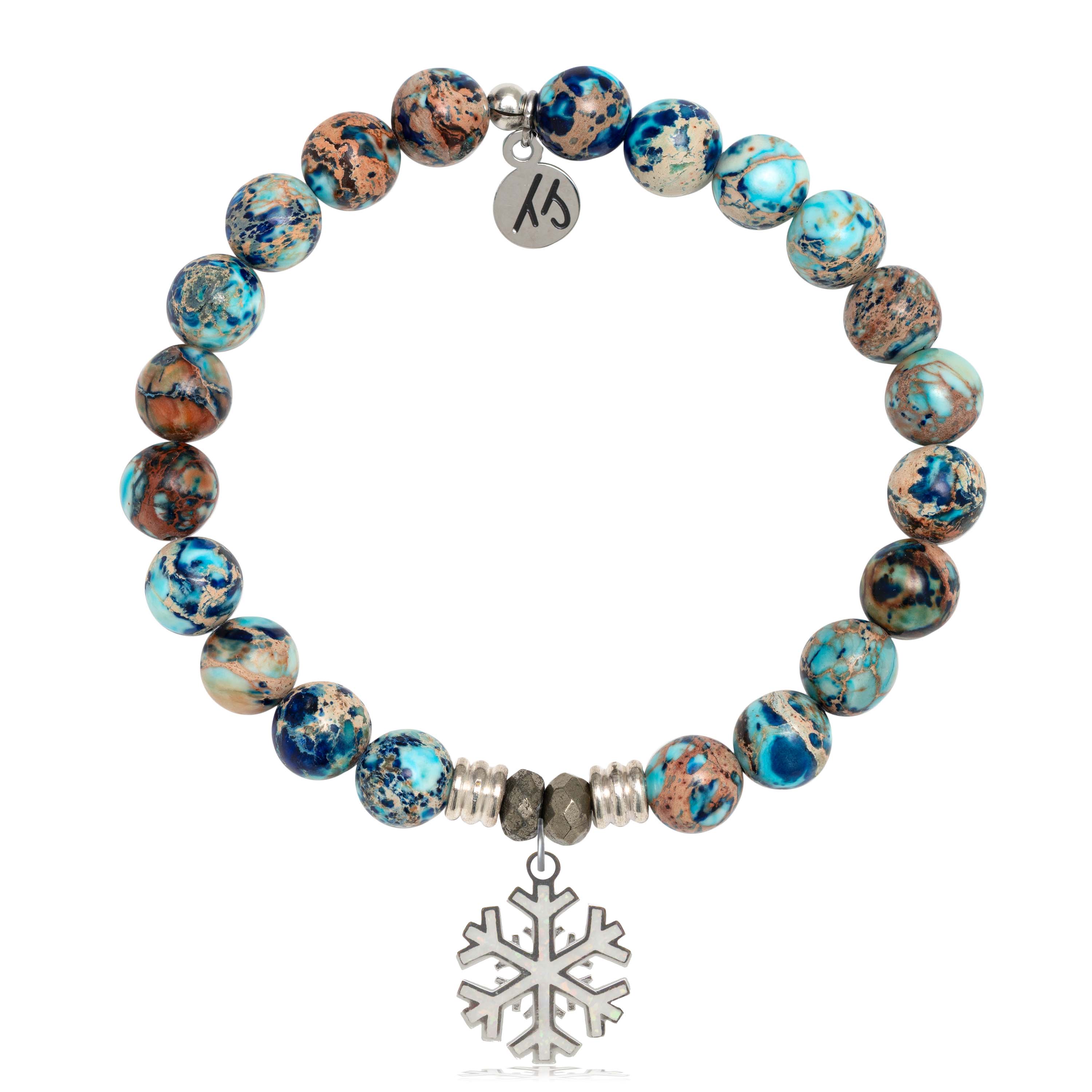 Earth Jasper Gemstone Bracelet with Snowflake Opal Sterling Silver Charm