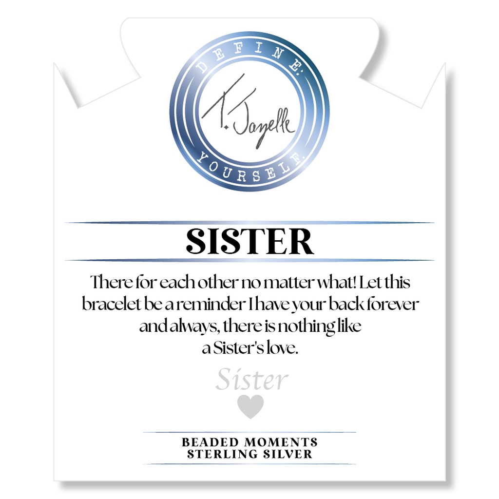 Family Bead Bracelet- Sister with Rose Quartz Sterling Silver Charm