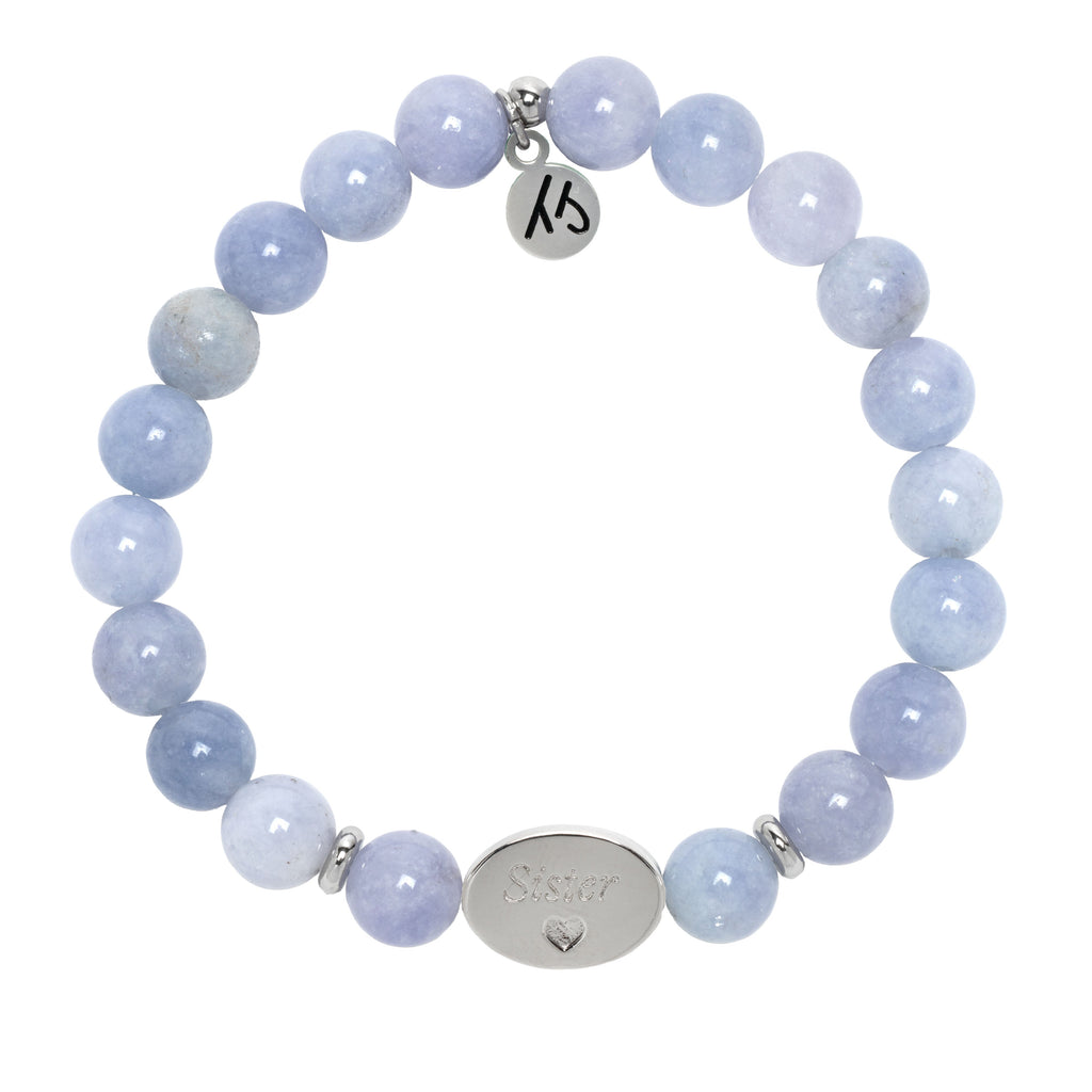 Family Bead Bracelet- Sister with Sky Blue Jade Sterling Silver Charm