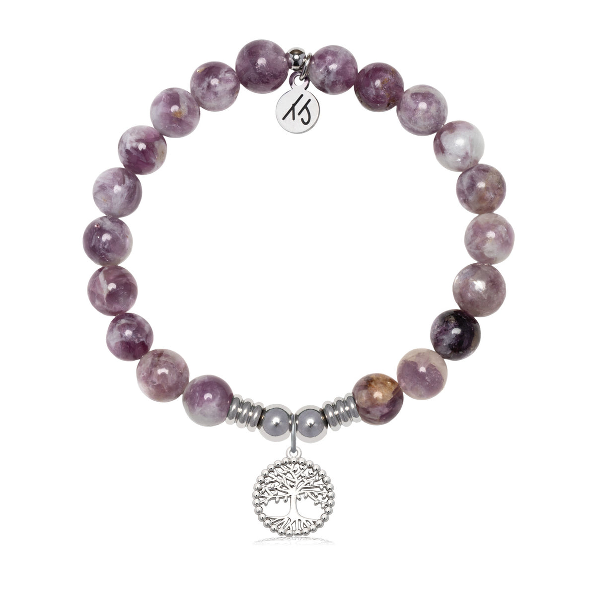 Family Tree Charm with Lepidolite Quartz Gemstone Bracelet