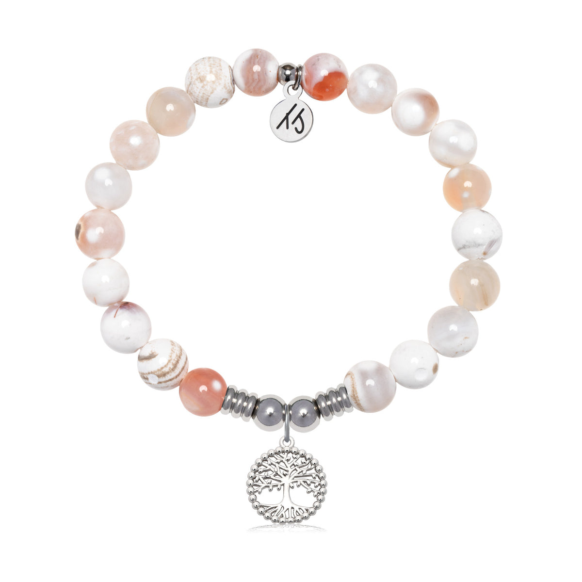 Family Tree Charm with White Natural Agate Gemstone Bracelet
