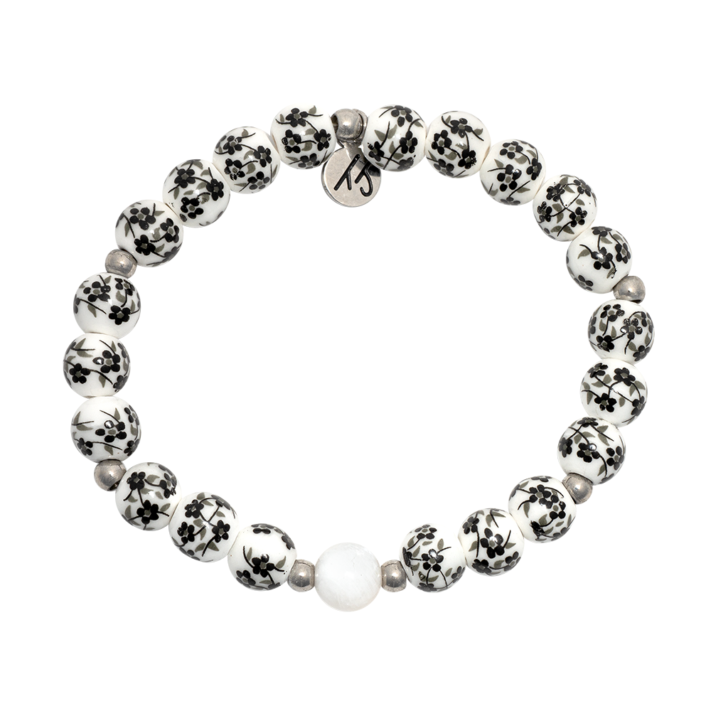 Floral Moments Bracelet- Black Painted Porcelain Beads