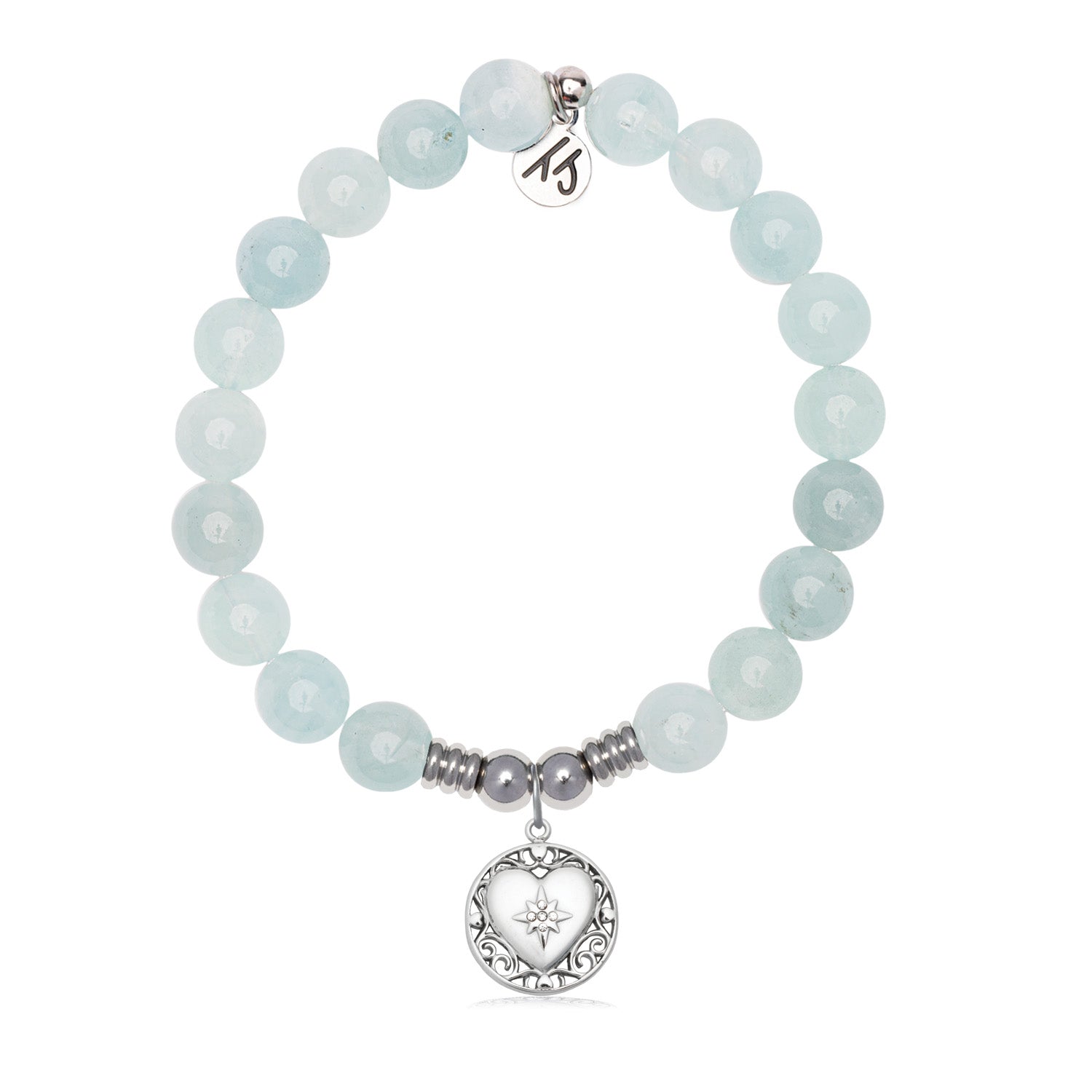 Friendship Heart Charm with Blue Aquamarine Jade Gemstone Bracelet