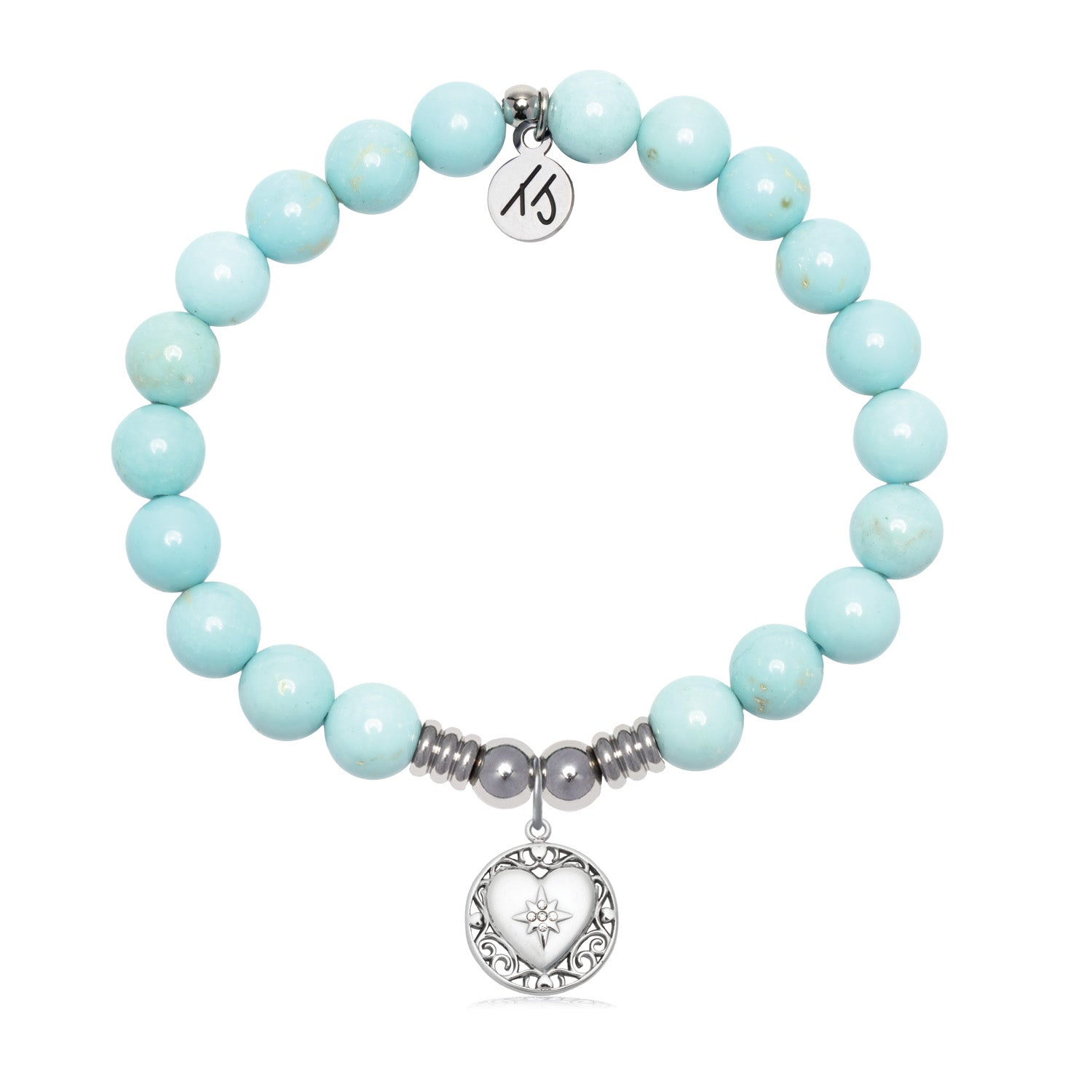 Friendship Heart Charm with Blue Turquoise Gemstone Bracelet