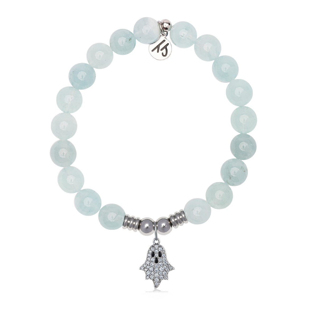 Ghost Charm with Blue Aquamarine Jade Gemstone Bracelet